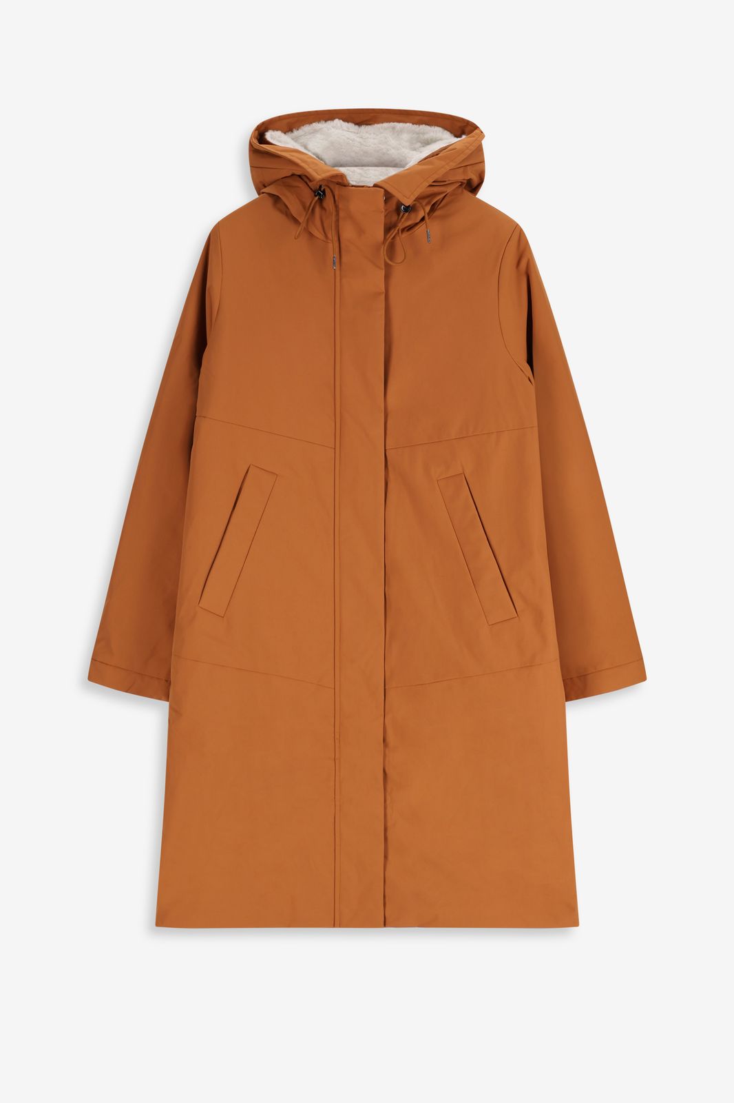 Donkeroranje parka met uitneembare faux fur voering
