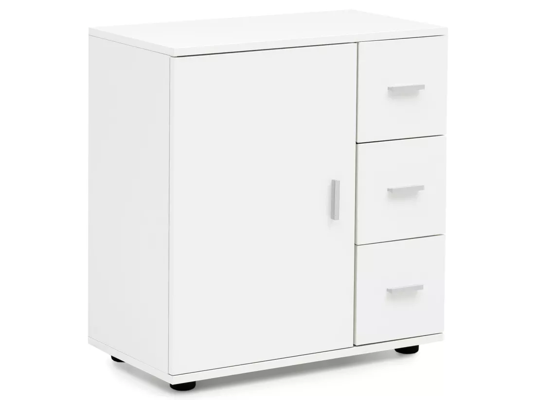 Armoire de Salle de Bain 60x65,5x33cm Commode avec Tiroir et Porte Blanc