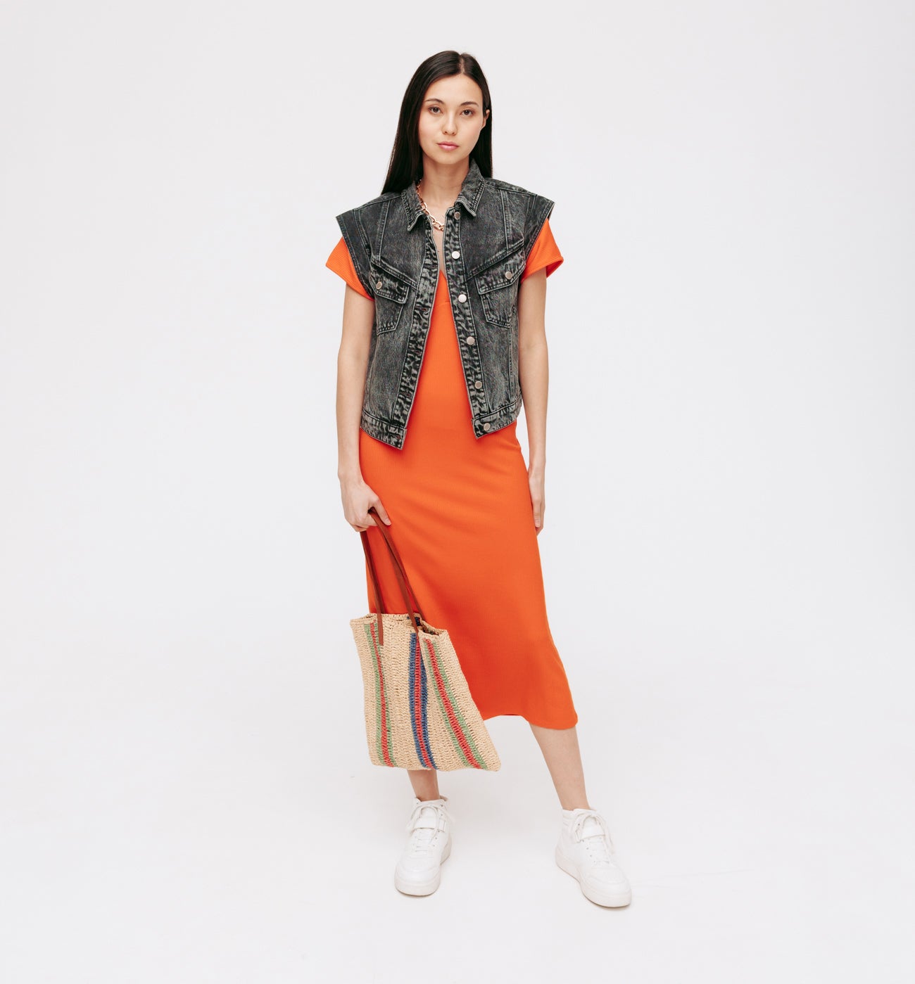 Robe ctelée unie Femme - Orange