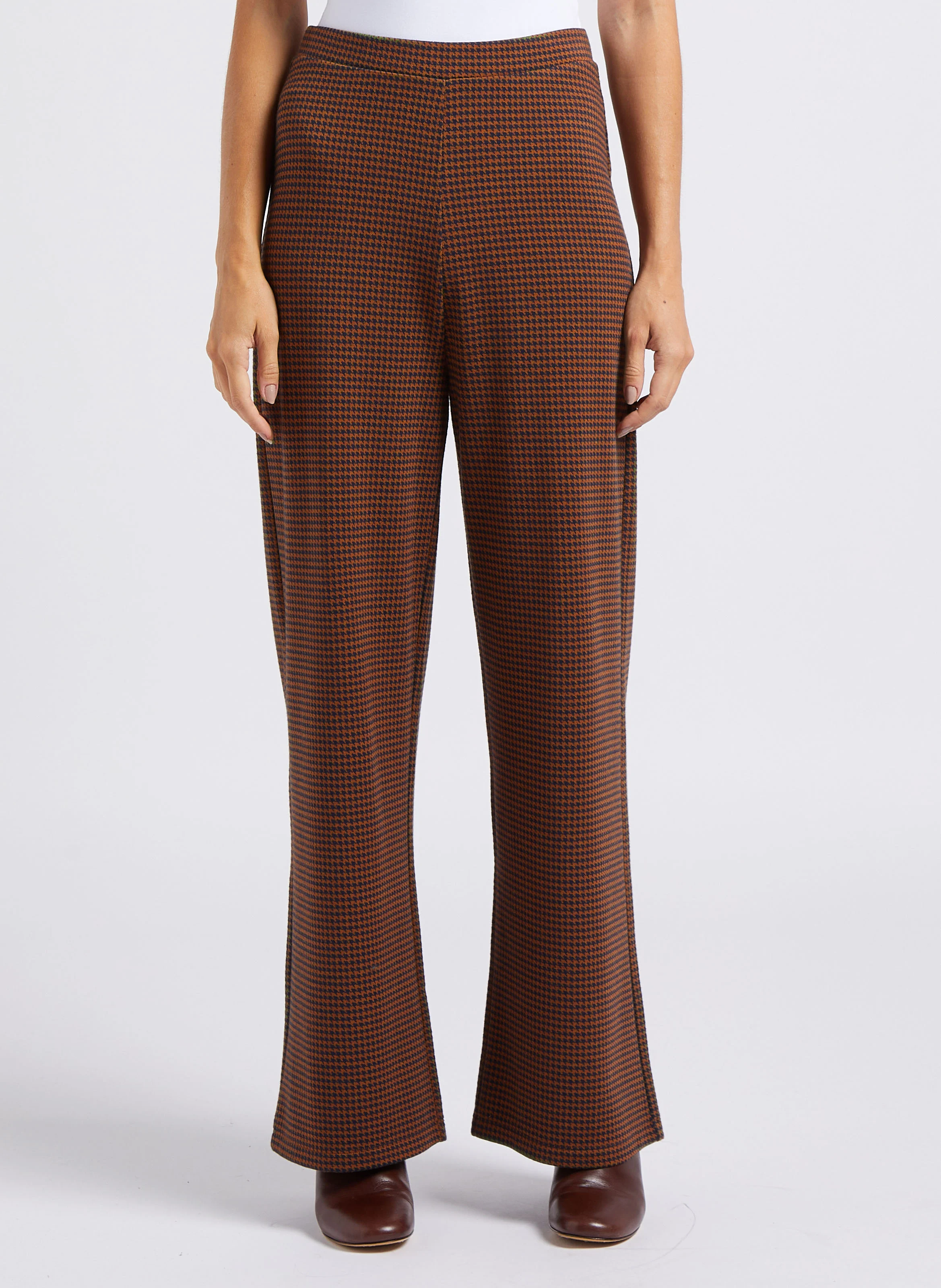 Pantalon droit en jacquard pied de poule | Bleu