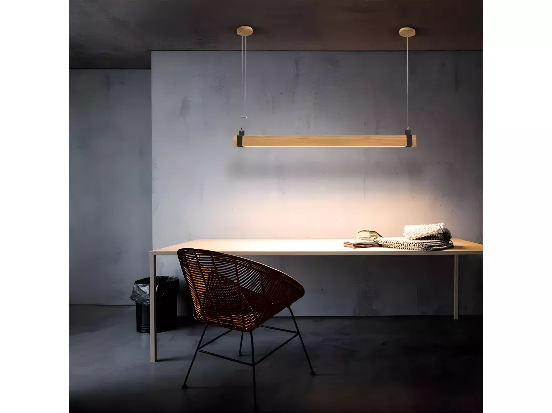 NETTLIFE Suspension LED Vintage Dimmable Diam.100CM Bois et Métal 19W Industrielle Lampe de Salle à Manger pour Salon Chambre Bureau