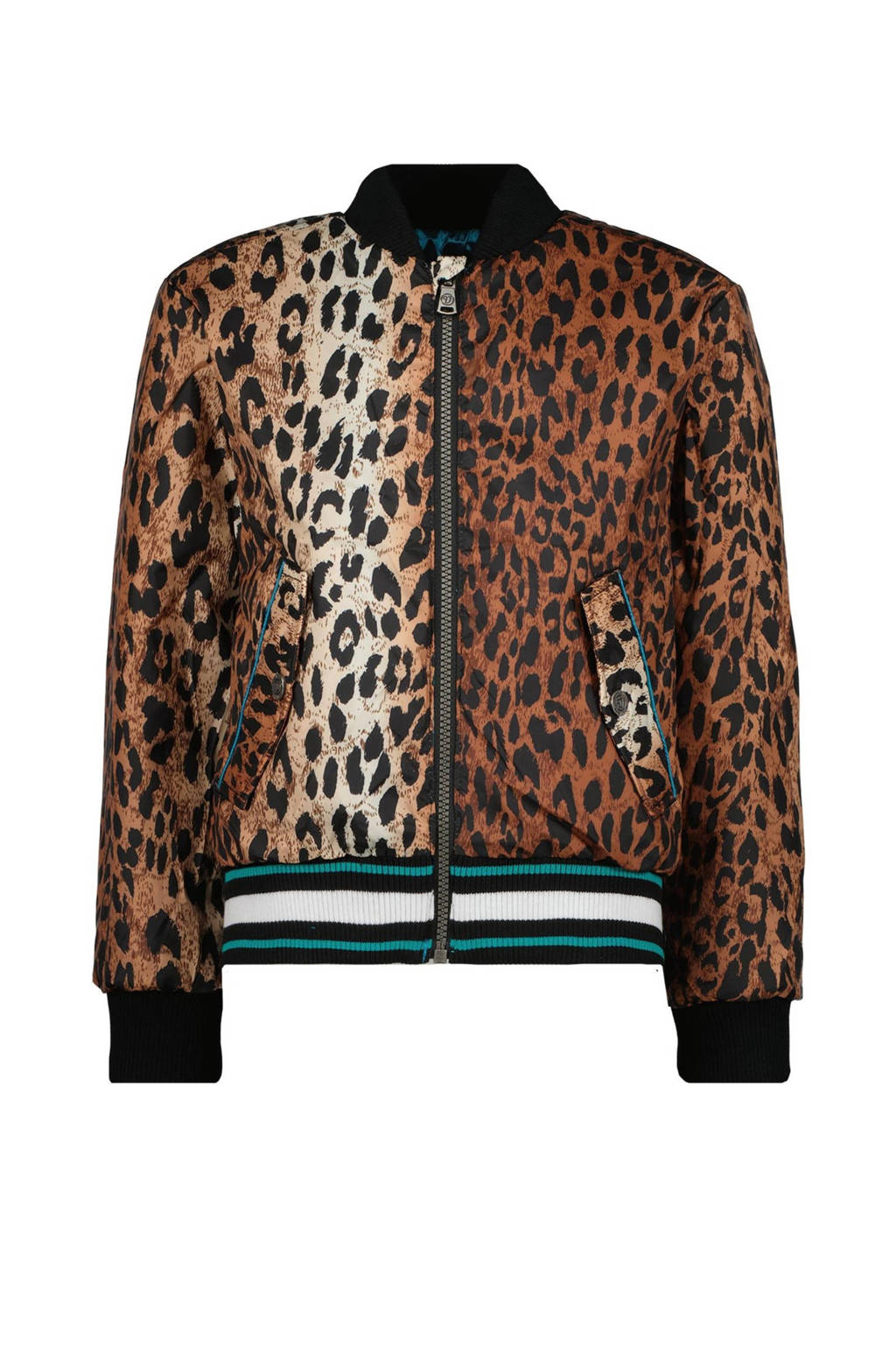 Vingino reversible bomberjack Tarbara met panterprint aqua blauw/bruin