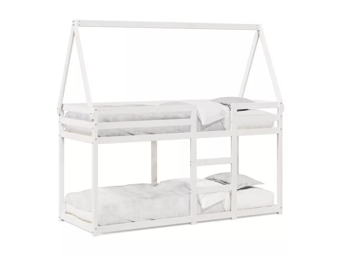 Lit superposé avec toit blanc 90x200 cm bois de pin massif