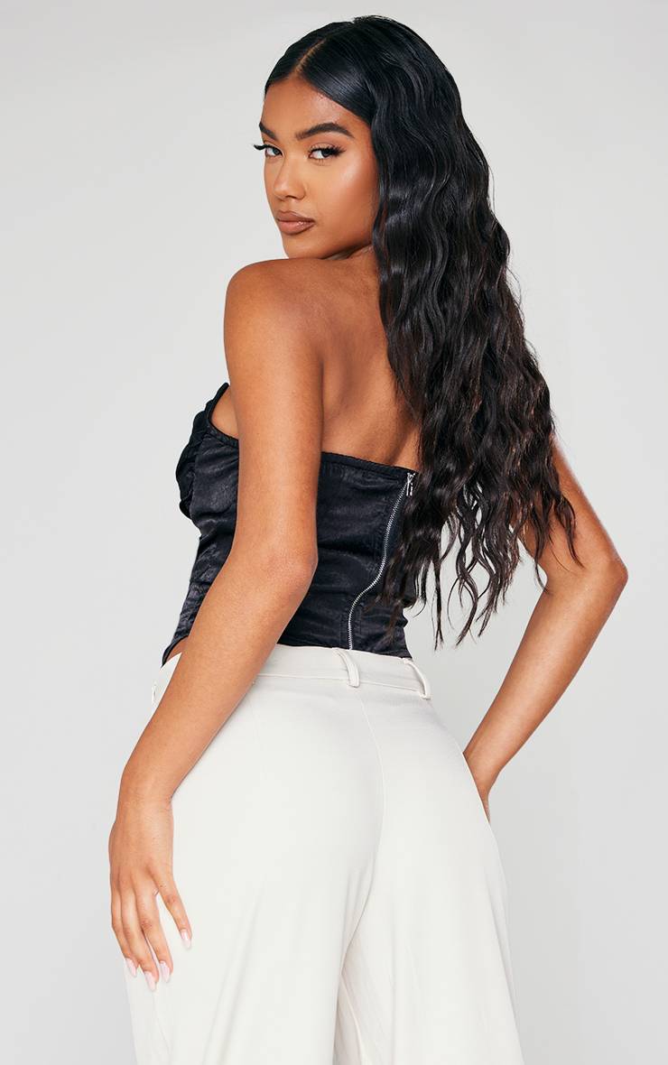 Noir Corset En Satin Martelé À Ourlet Pointu Asymétrique