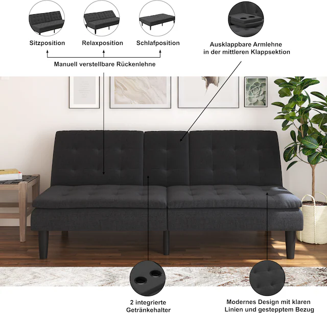 Dorel Home Schlafsofa »MAINE, Kinosofa mit Relax- und Bettfunktion, 2 Getränkehalter,« Liegefläche 190 x 110 cm, in Cord