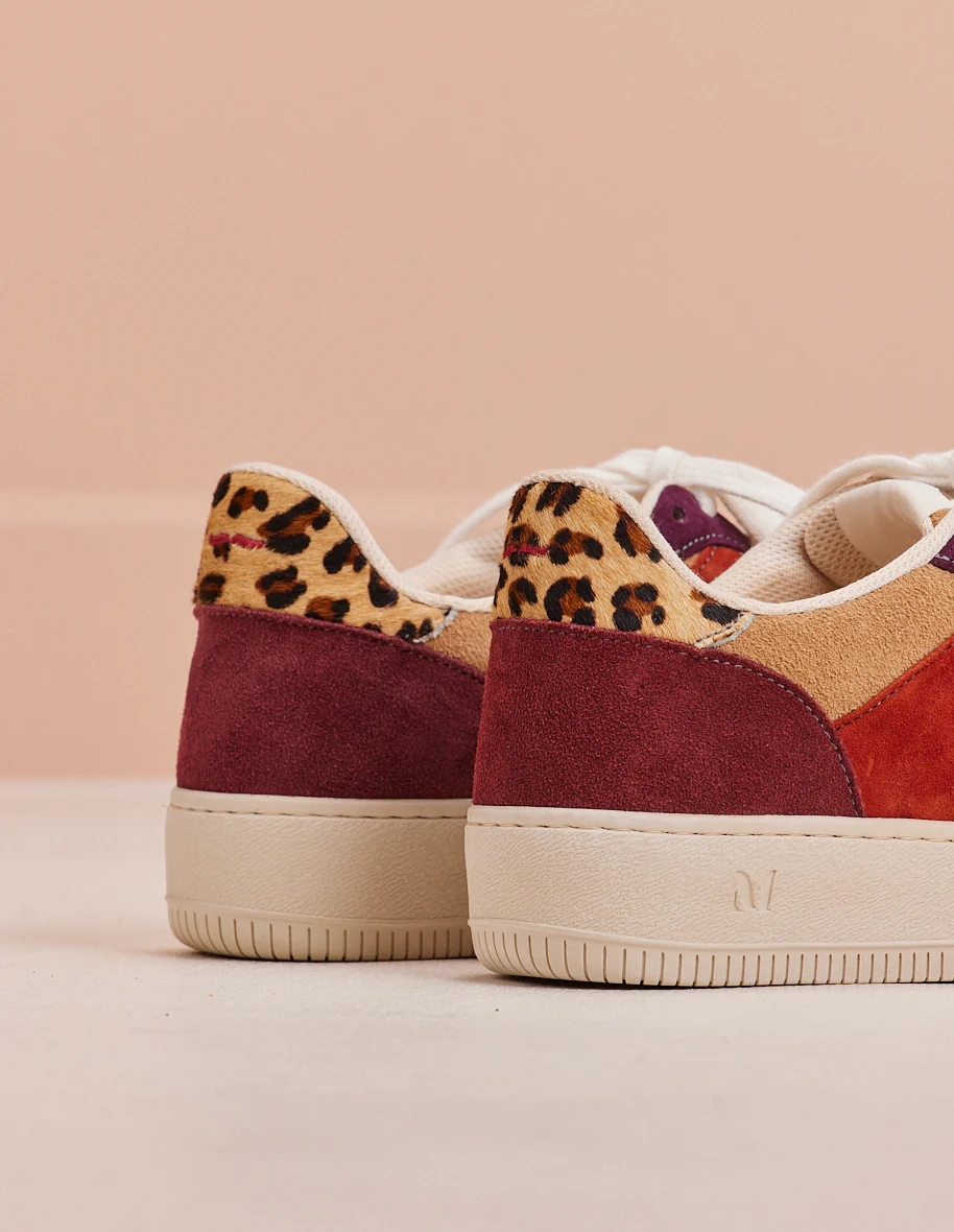 Baskets basses Maxence F - Suède bordeaux beige pourpre