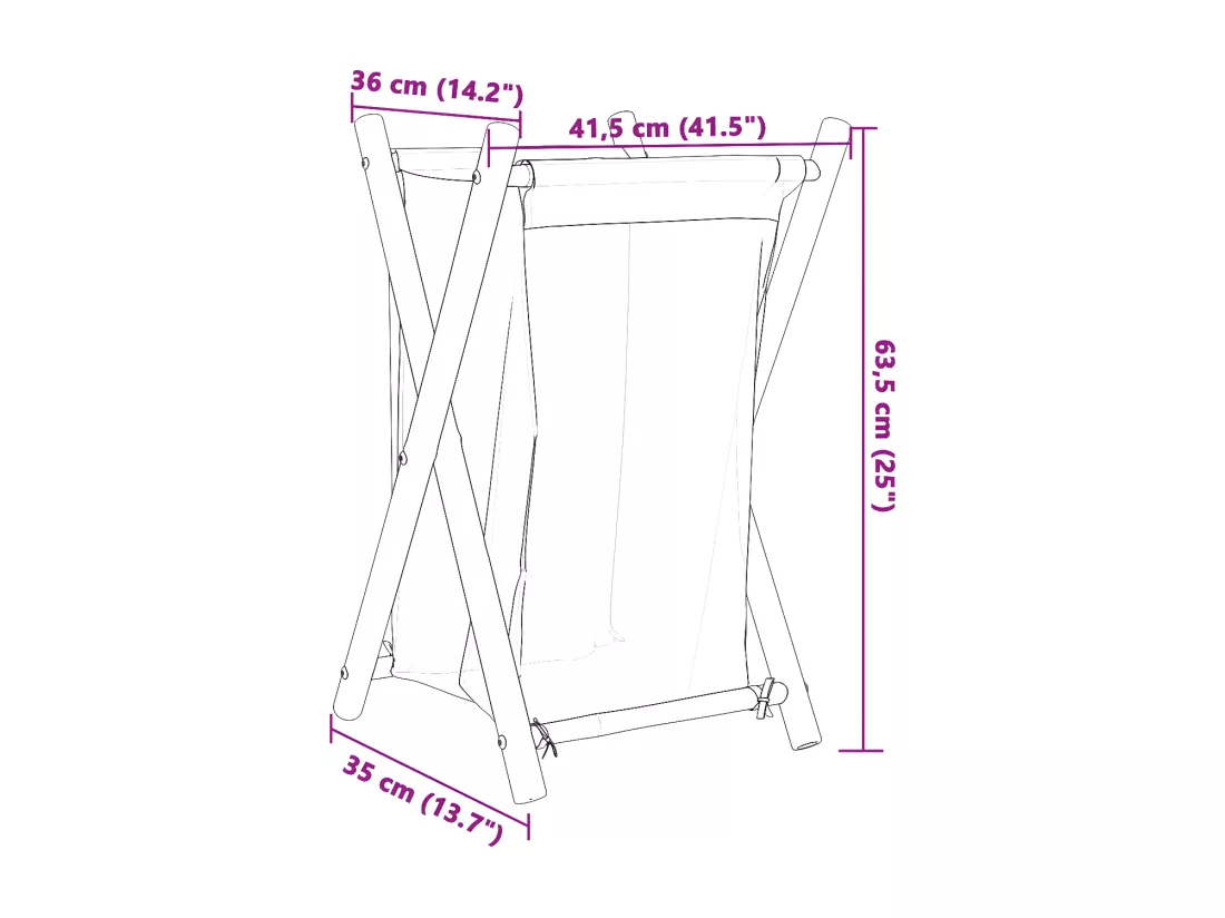 Panier à linge blanc crème 41,5x36x63,5 bambou