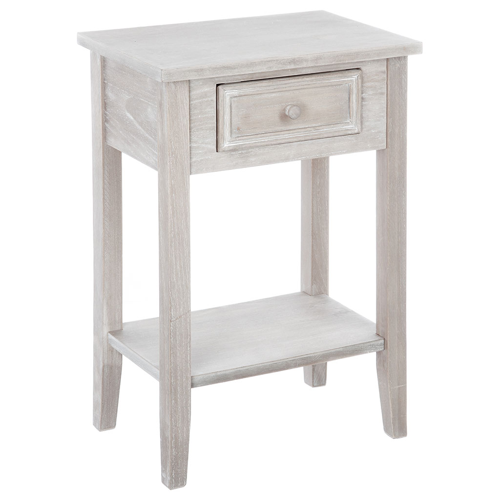 Table de chevet CHARME 1 tiroir bois cérusé blanchi 45x67x30cm - ATMOSPHERA
