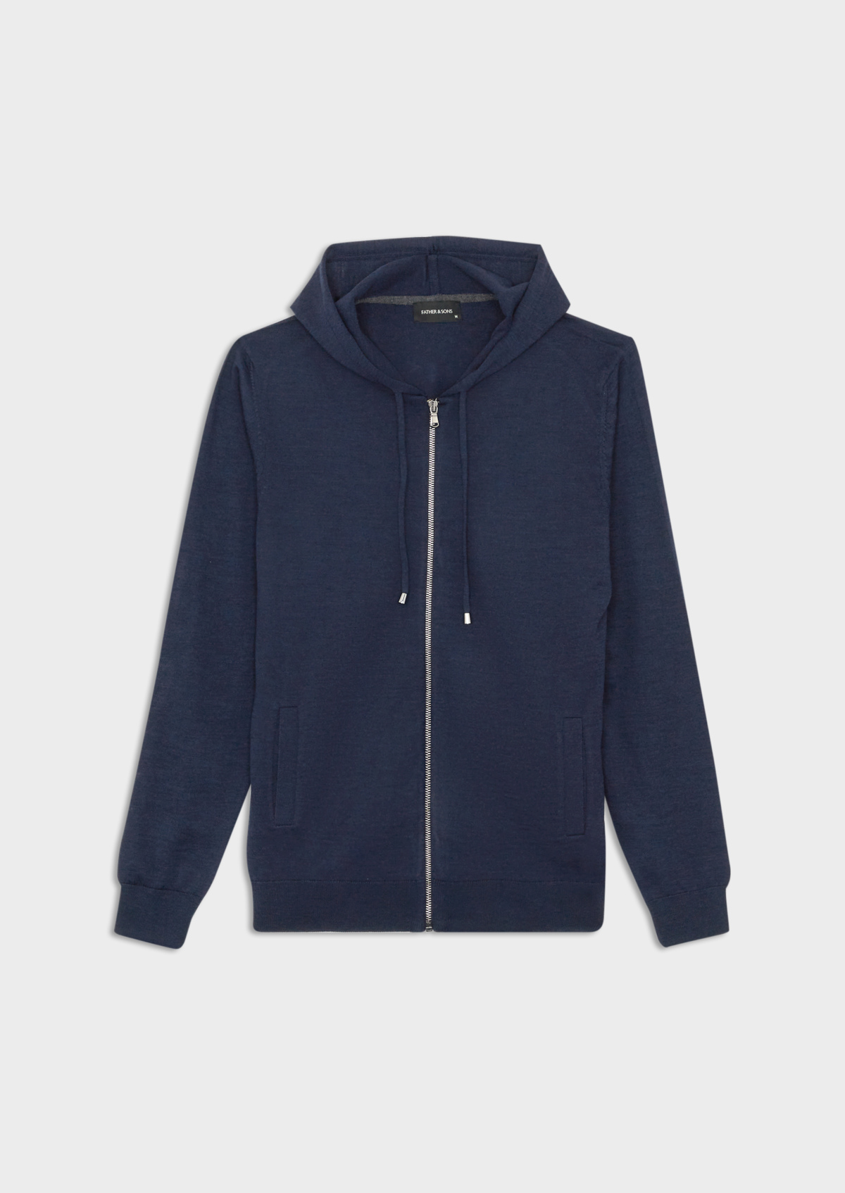 Gilet à capuche zippé en laine Mérinos unie bleu marine