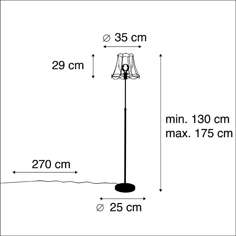 QAZQA - Klassieke I Antieke Vloerlamp I Staande Lamp I Lamp I Licht Zwart met Granny Frame 35 cm Verstelbaar - Feest I Woonkamer I Slaapkamer - Staal Langwerpig I Rond - LED Geschikt