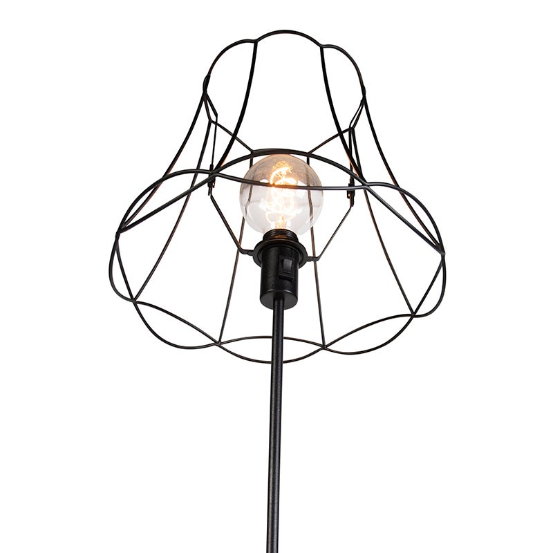 QAZQA - Klassieke I Antieke Vloerlamp I Staande Lamp I Lamp I Licht Zwart met Granny Frame 35 cm Verstelbaar - Feest I Woonkamer I Slaapkamer - Staal Langwerpig I Rond - LED Geschikt