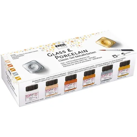 KREUL Glass & Porcelain classic, 6 x 20 ml Metallicfarbe und Pinsel