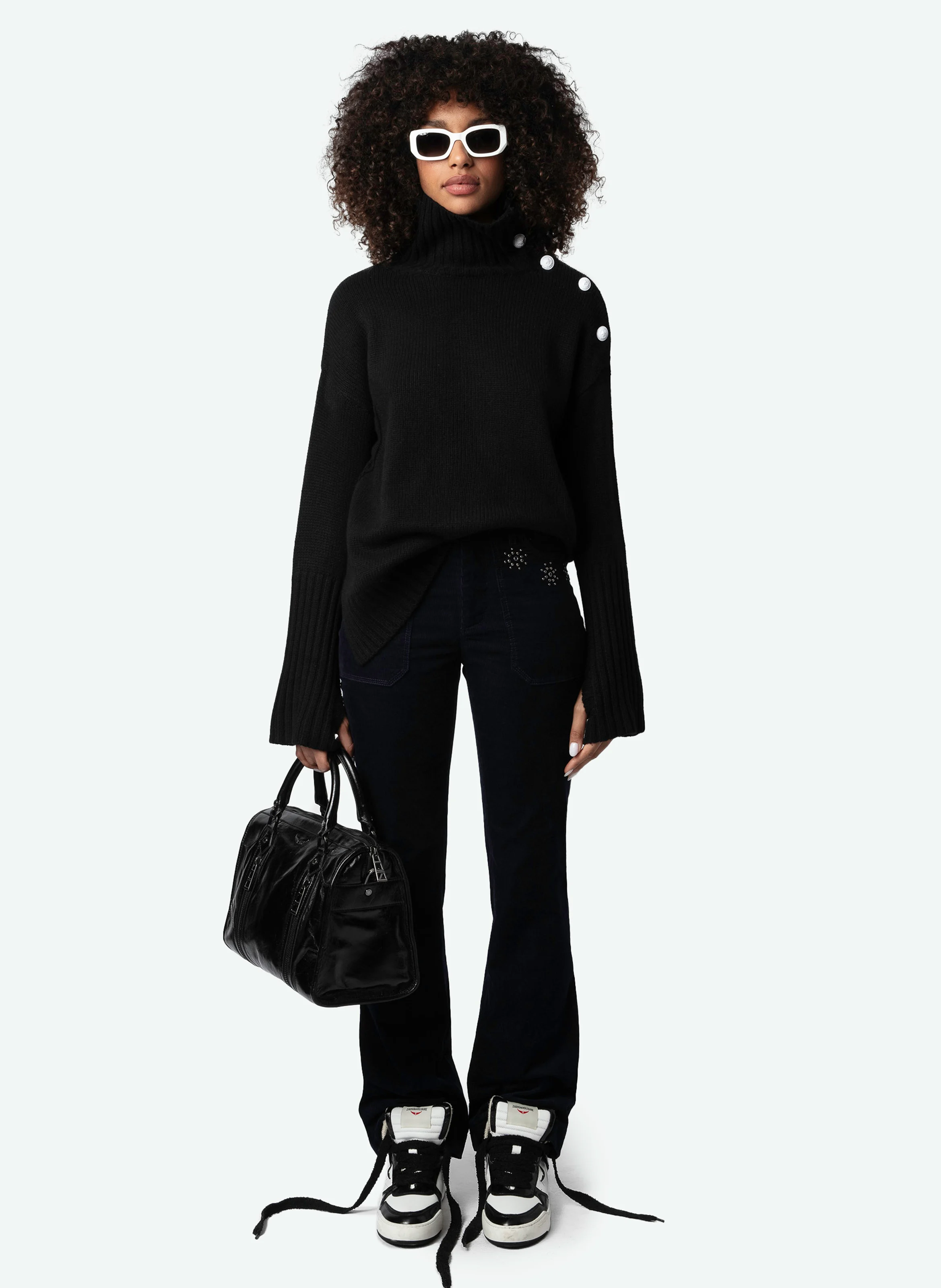 PISTA - Pantalon flare en coton bio mélangé | Bleu