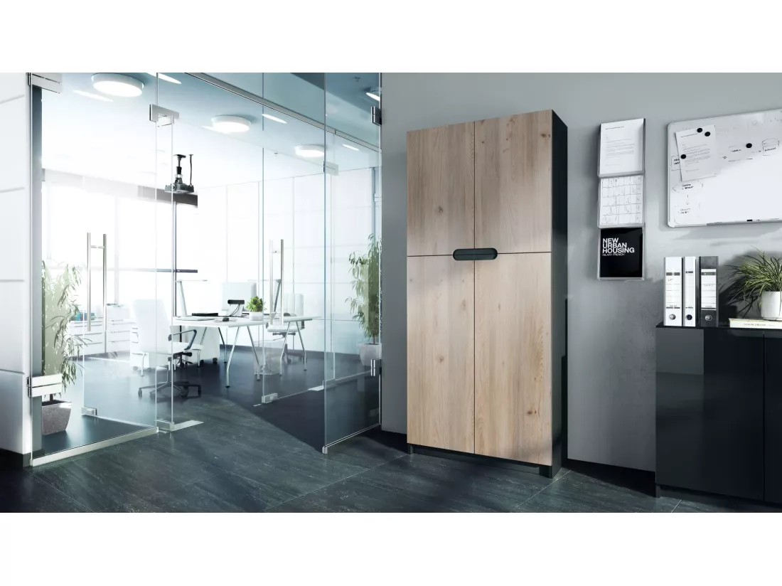 Armoire De Bureau Noir Mat Et Aspect Chêne Nordique (lxhxp) : 82 x 185 x 37