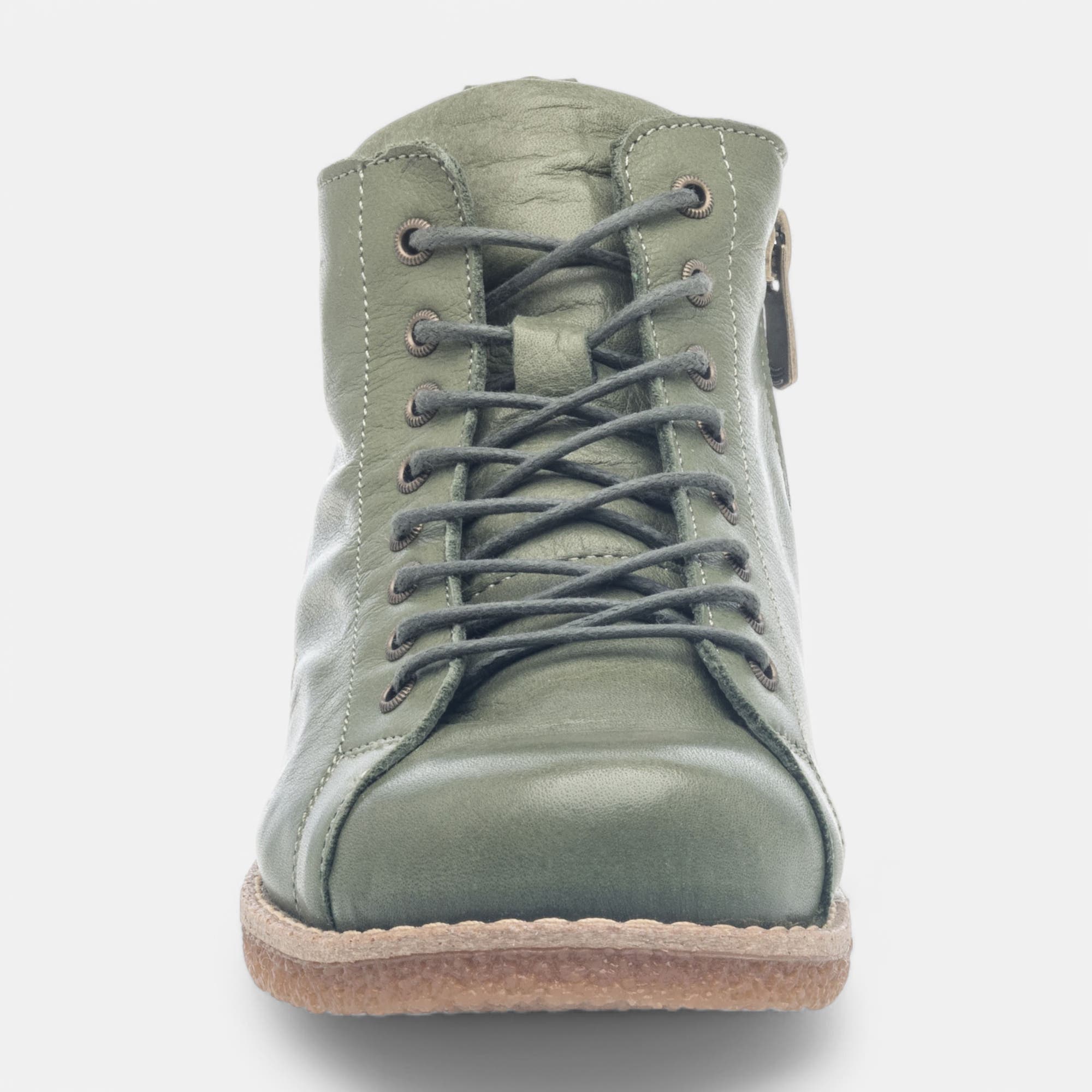 Bottines à lacets Femme en cuir kaki