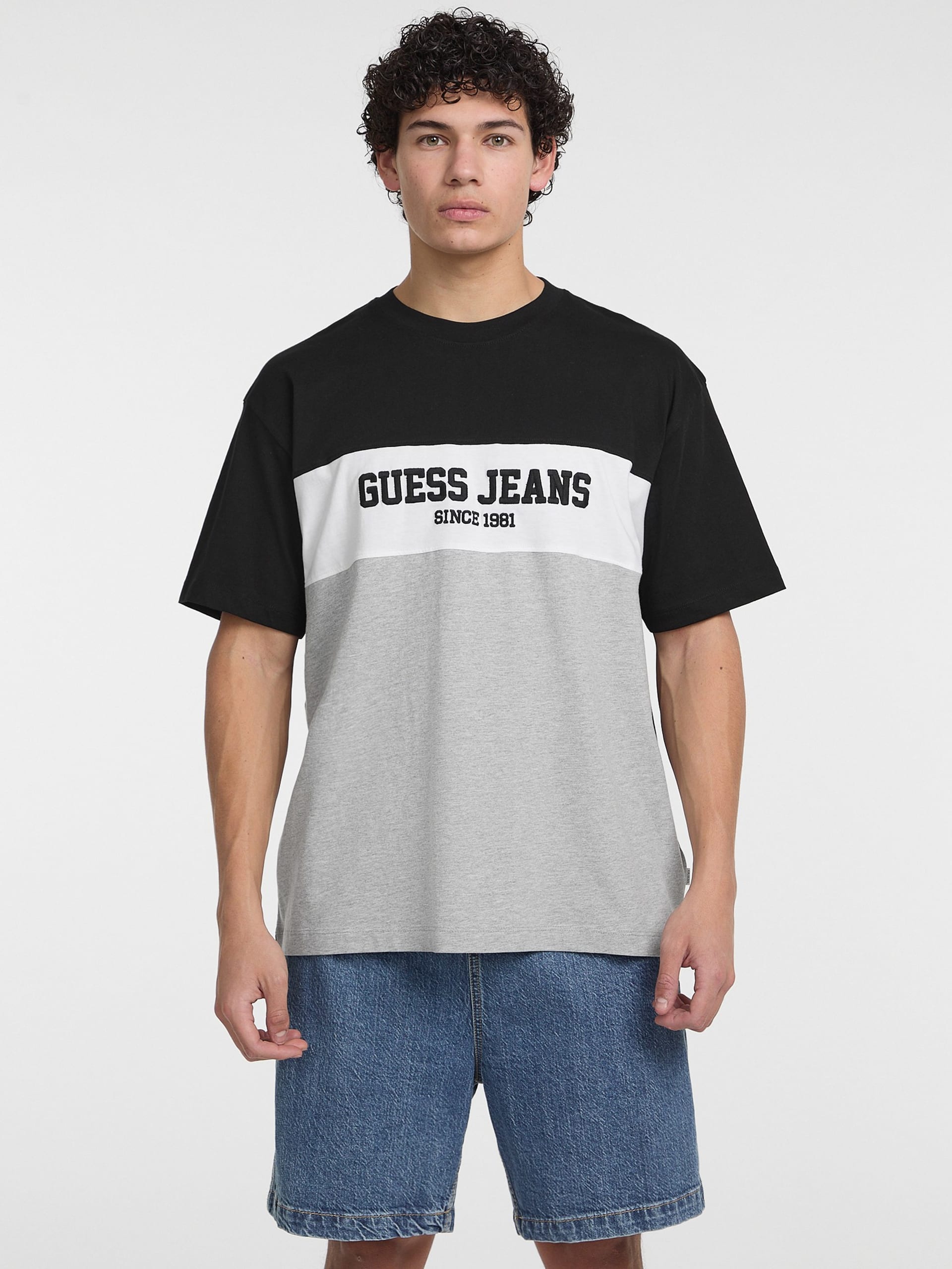 Camiseta de gola redonda com blocos de cores