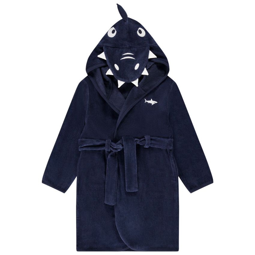 Peignoir éponge à capuche ludique requin pour garçon - Bleu marine