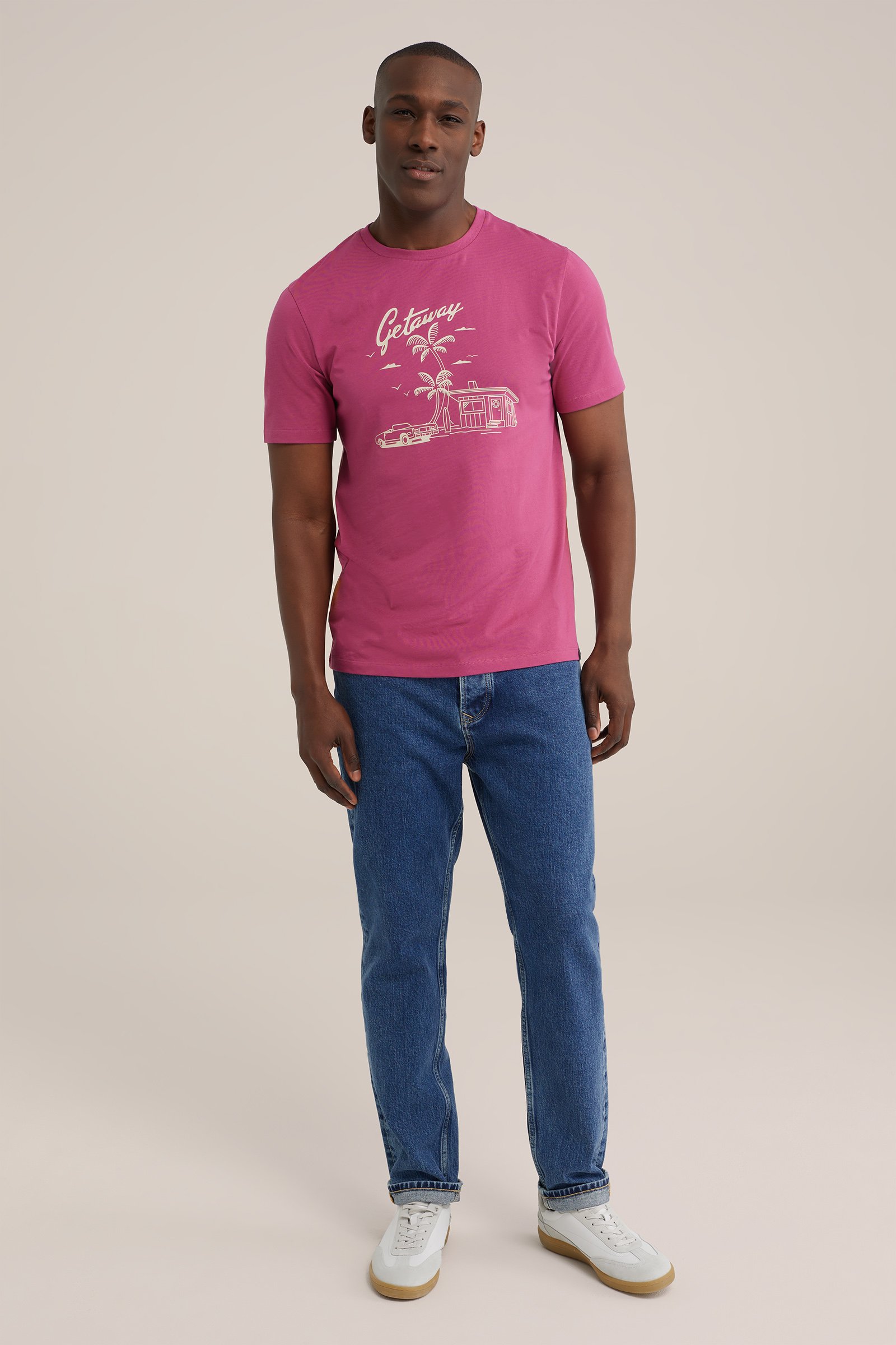 T-shirt met opdruk WE Fashion Roze