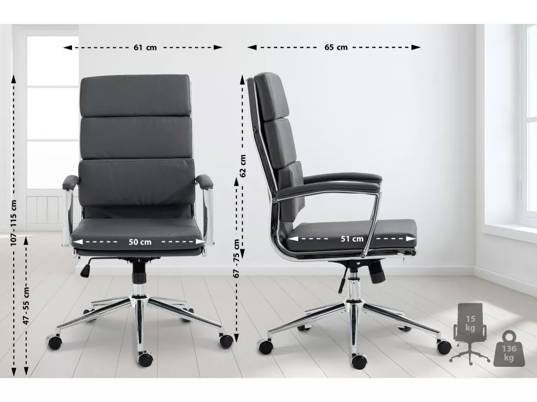 Chaise de bureau - Similicuir & Métal chromé - Gris - Cleveland