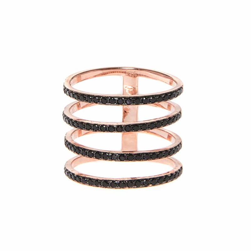 Bague Argent 4 Anneaux Scintillant Rose Et Noir