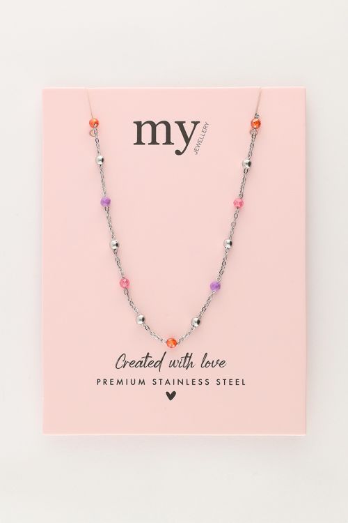 Ketting met roze en paarse kralen