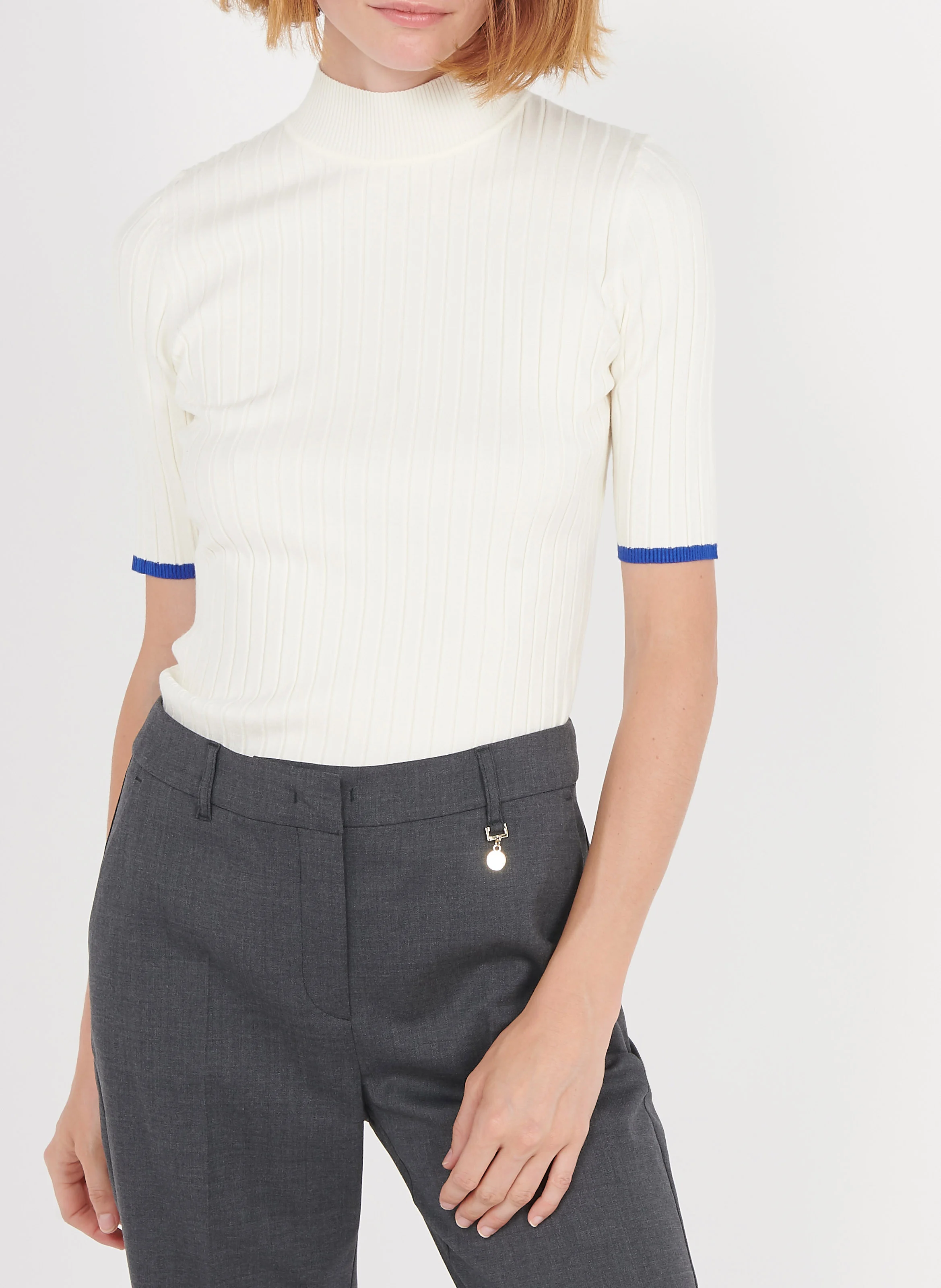 Pull col montant en maille côtelée | Blanc