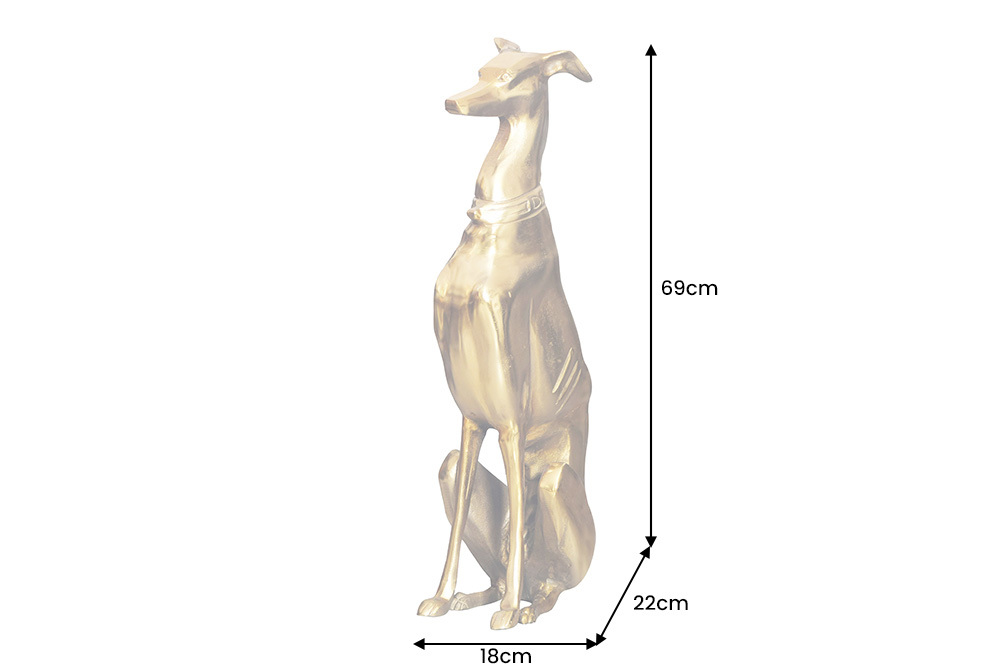 Design Skulptur GREYHOUND 70cm gold Metall Aluminium Windhund Figur