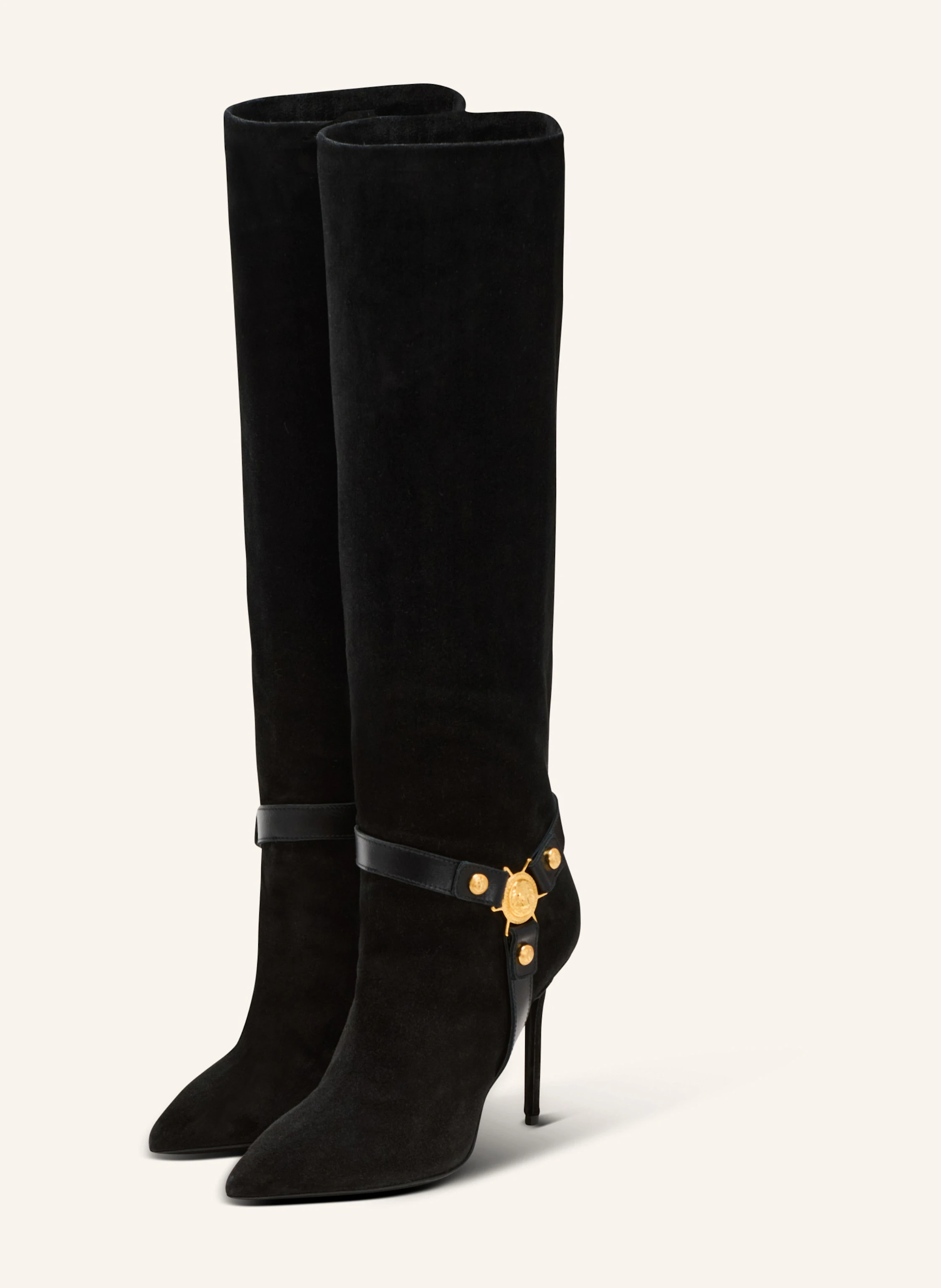 BALMAIN Stiefel Eva mit Absätzen aus plissiertem Wildleder