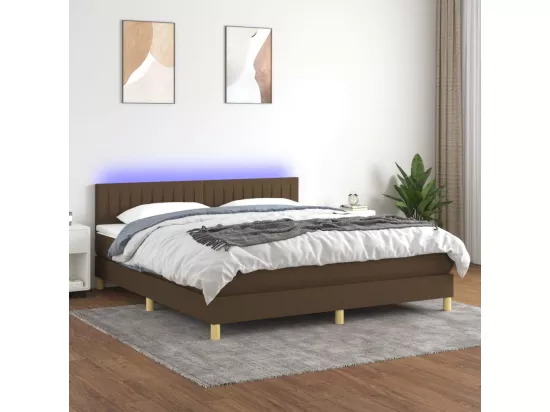 Sommier tapissier matelas et LED Marron foncé 180x200cm Tissu