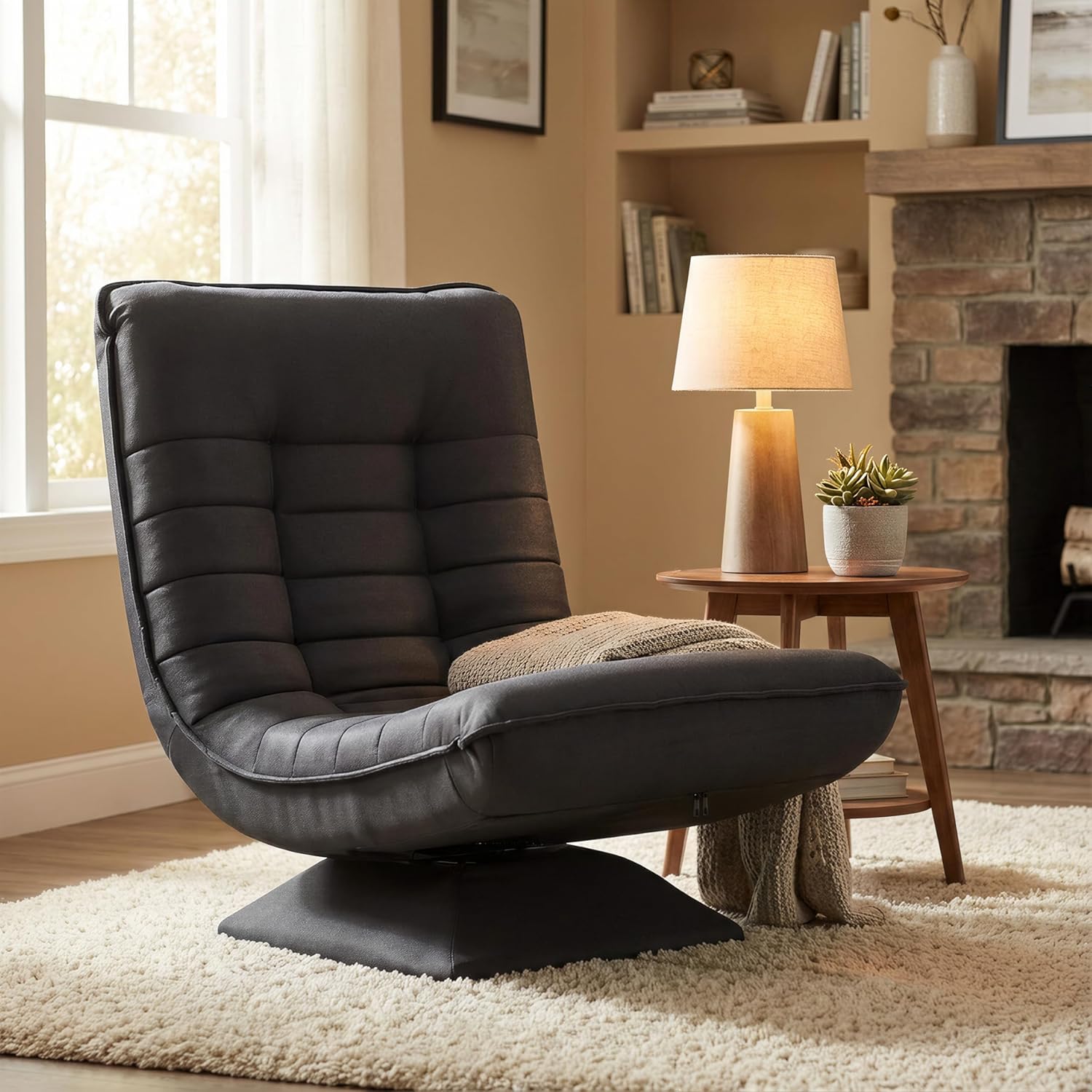 Sessel Wohnzimmer Verstellbare Rückenlehne, 360° Drehbar Leinen Bodenstuhl, Keine Montage Erforderlich Gaming Bodensofa Klappbar, 150kg Belastbarkeit Relaxsessel, Lesesessel, Schwarz