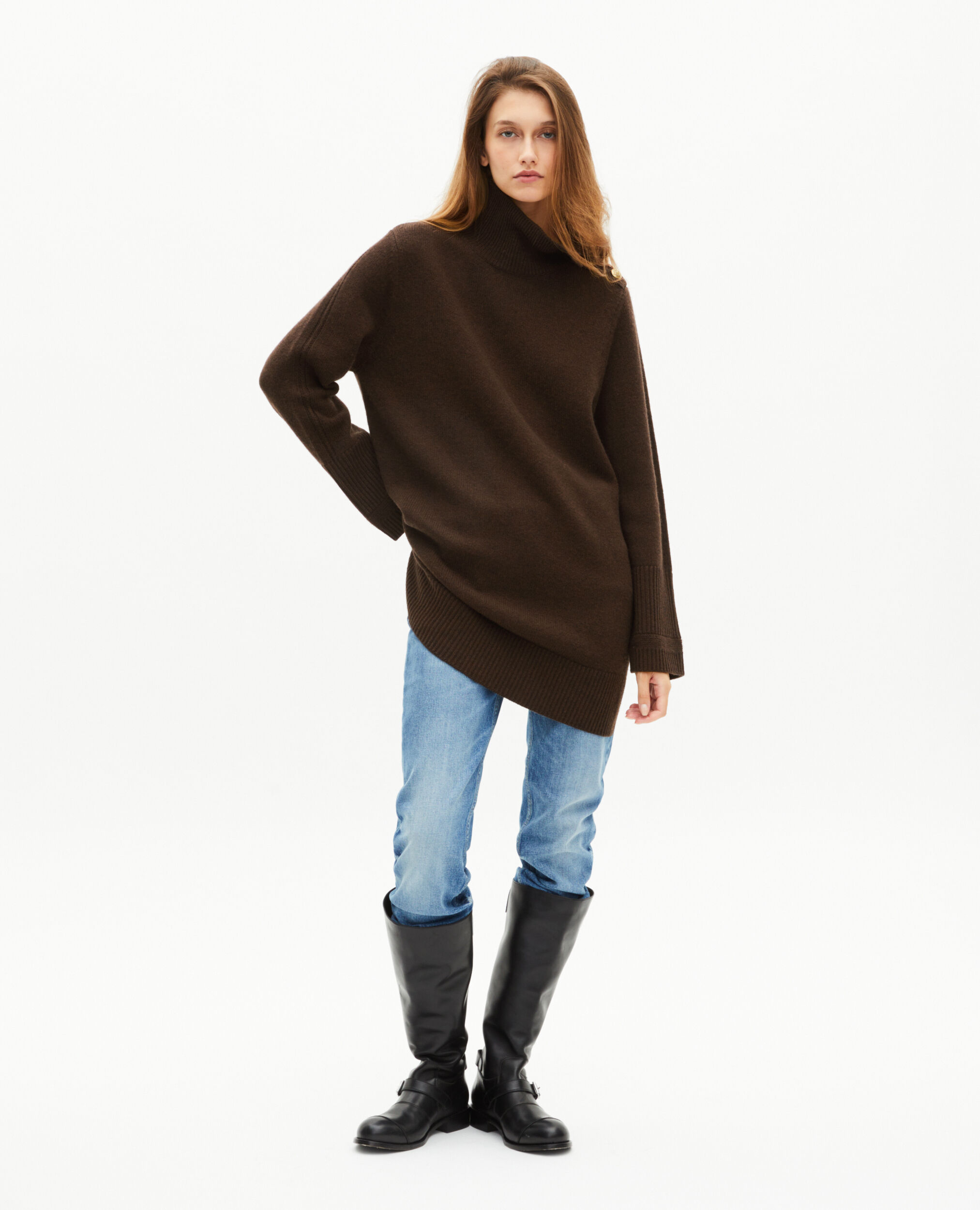 Robe courte en laine marron