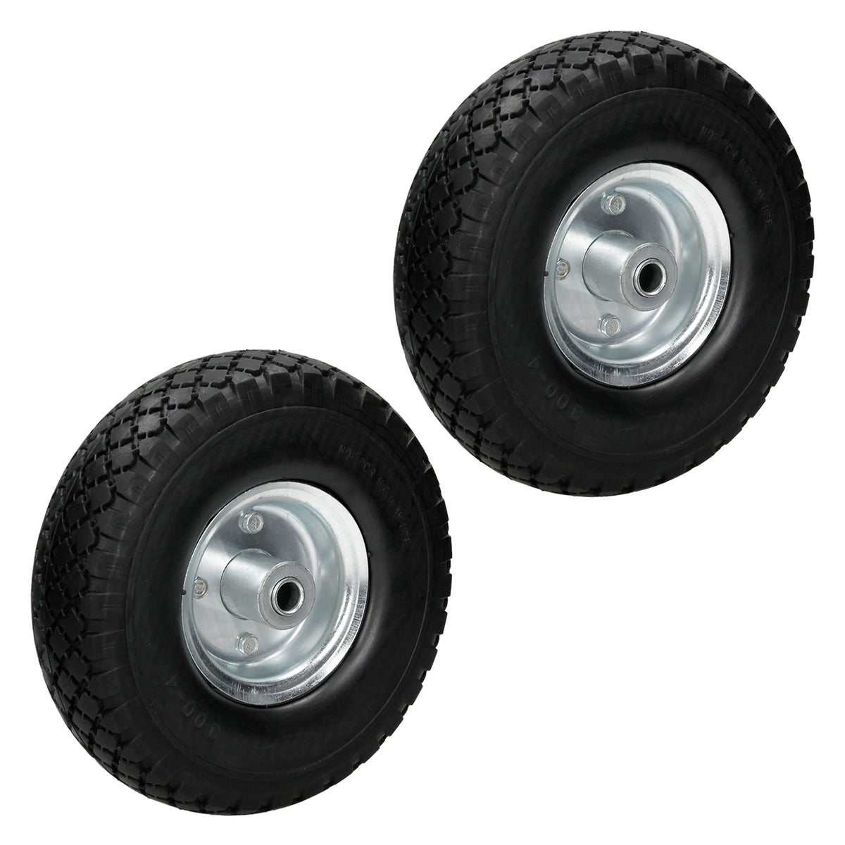 ECD Germany 2-delige set steekwagenwielen, blokprofiel, van lekvrij massief PU-rubber - 3.00-4 / Ø260x85mm - met kogellagers en stalen velg - 120kg - Zwart - Steekwagenwiel, steekwagenwiel, reservewiel, band