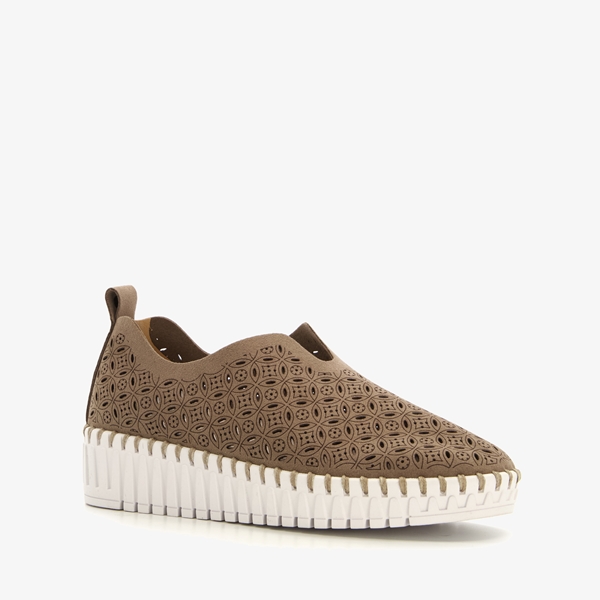 Hush Puppies dames instappers perforaties kaki