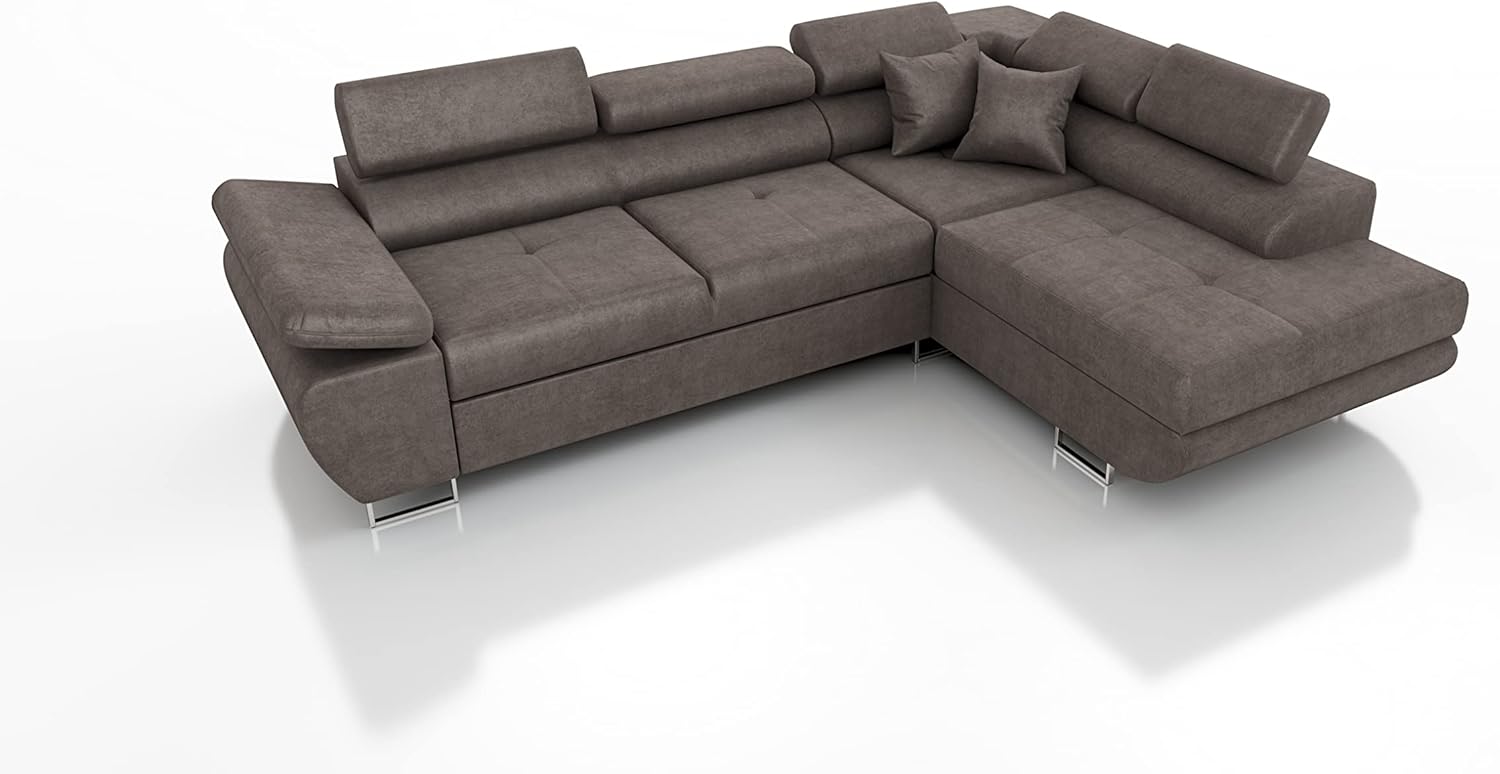 Robin Inspire Saturn Premium Ecksofa Schlaffunktion Bettkasten Verstellbare Kopfstützen Kissen Sofa L-Form Schlafsofa Freistehende Eckcouch Schlafcouch Wohnzimmermöbel Wohnlandschaft Kingston-Stoff