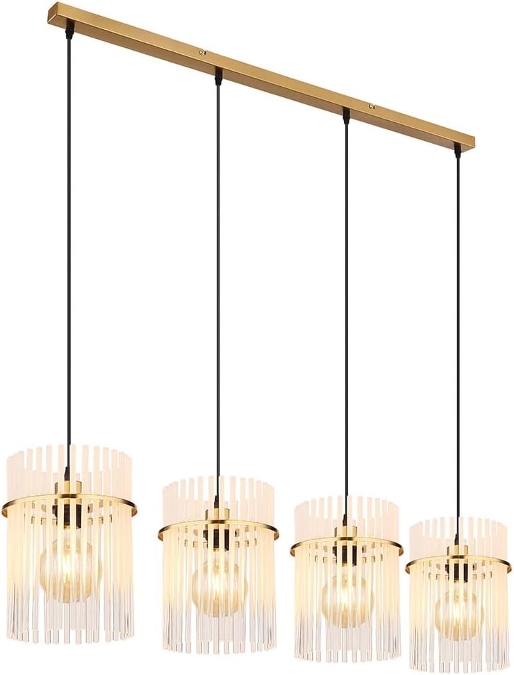 Globo Pendelleuchte in Gold mit vier Glas Lampenschirmen, Breite 110cm