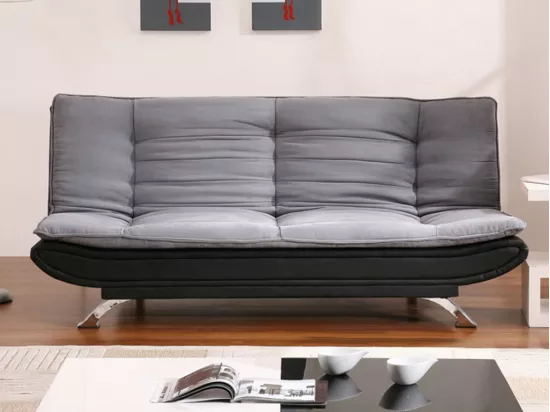 Canapé convertible clic-clac en tissu et simili DEMIDO III - Gris et noir
