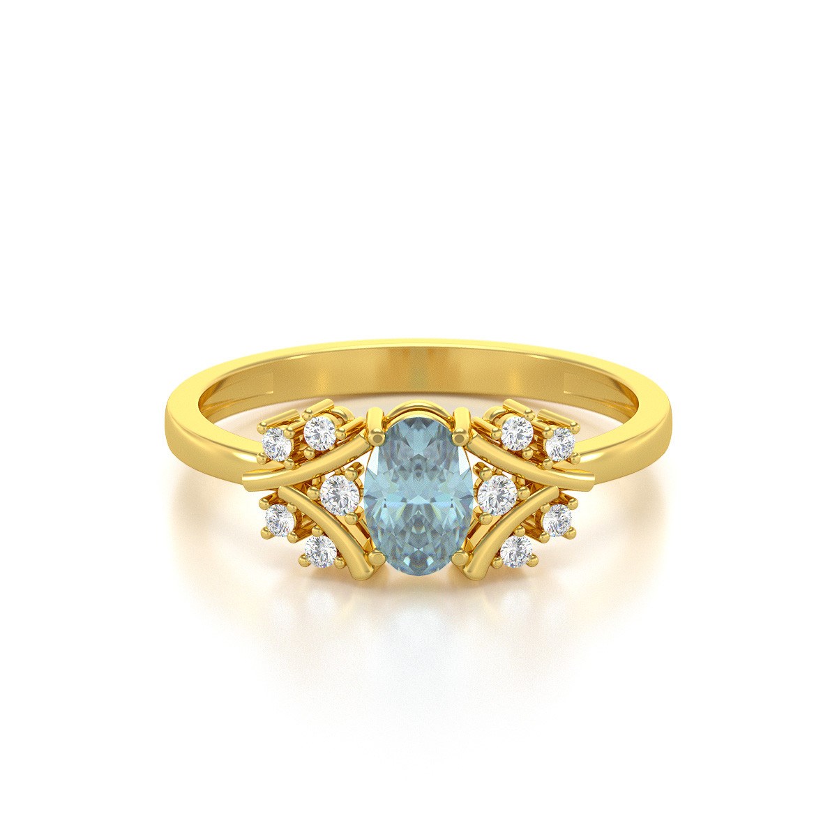 Bague ADEN Or 585 Jaune Aigue-Marine et diamants 1.556grs