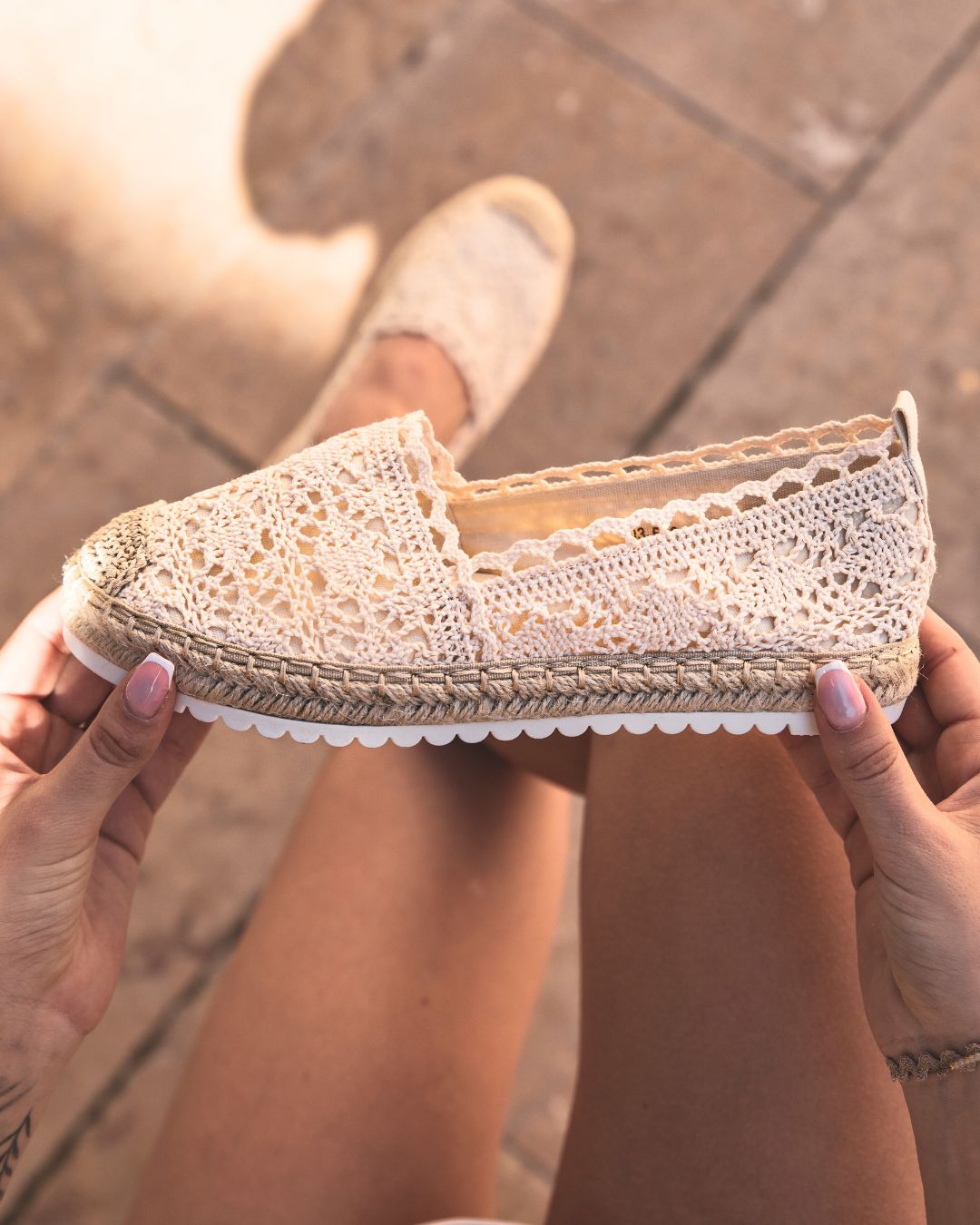 Sandale femme espadrille dentelle beige - Paloma