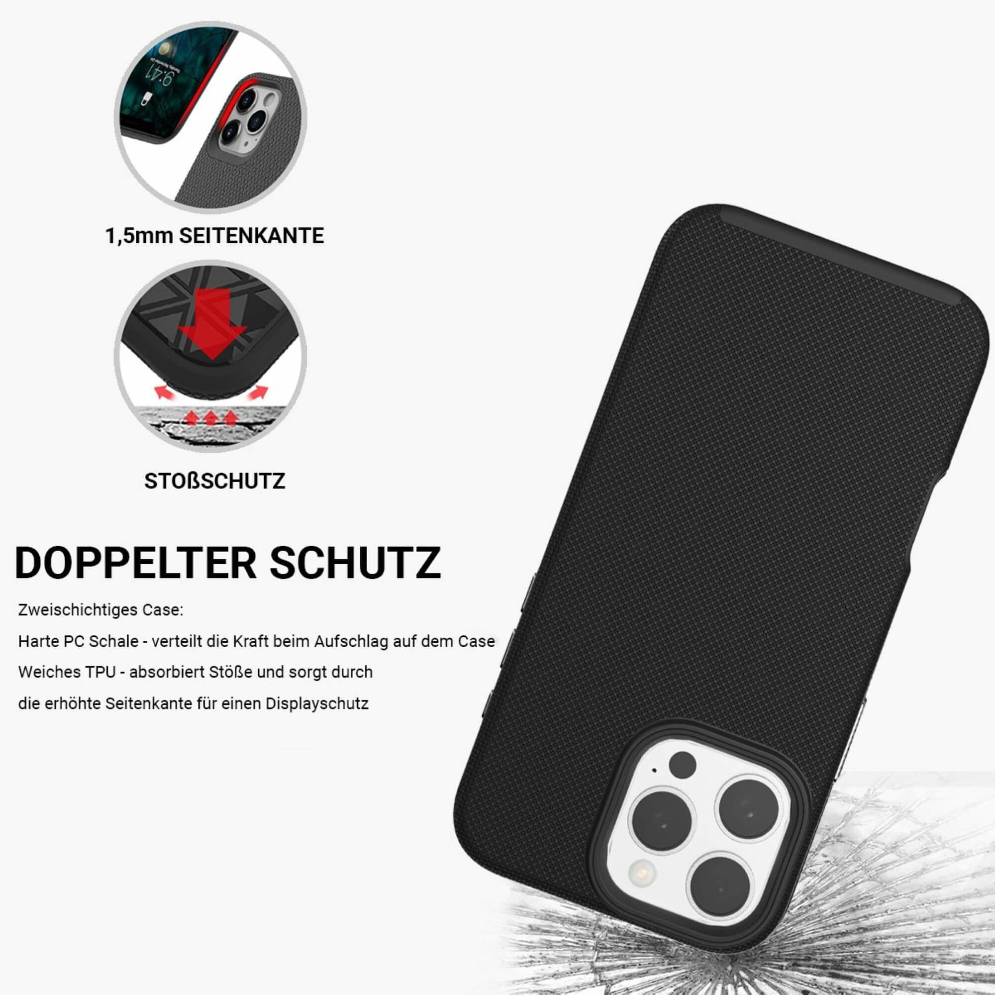 iPhone 16 Pro MagSafe Hybrid 2in1 Outdoor Hülle Hardcase Hülle Pankow Solid (11081) - Schwarz