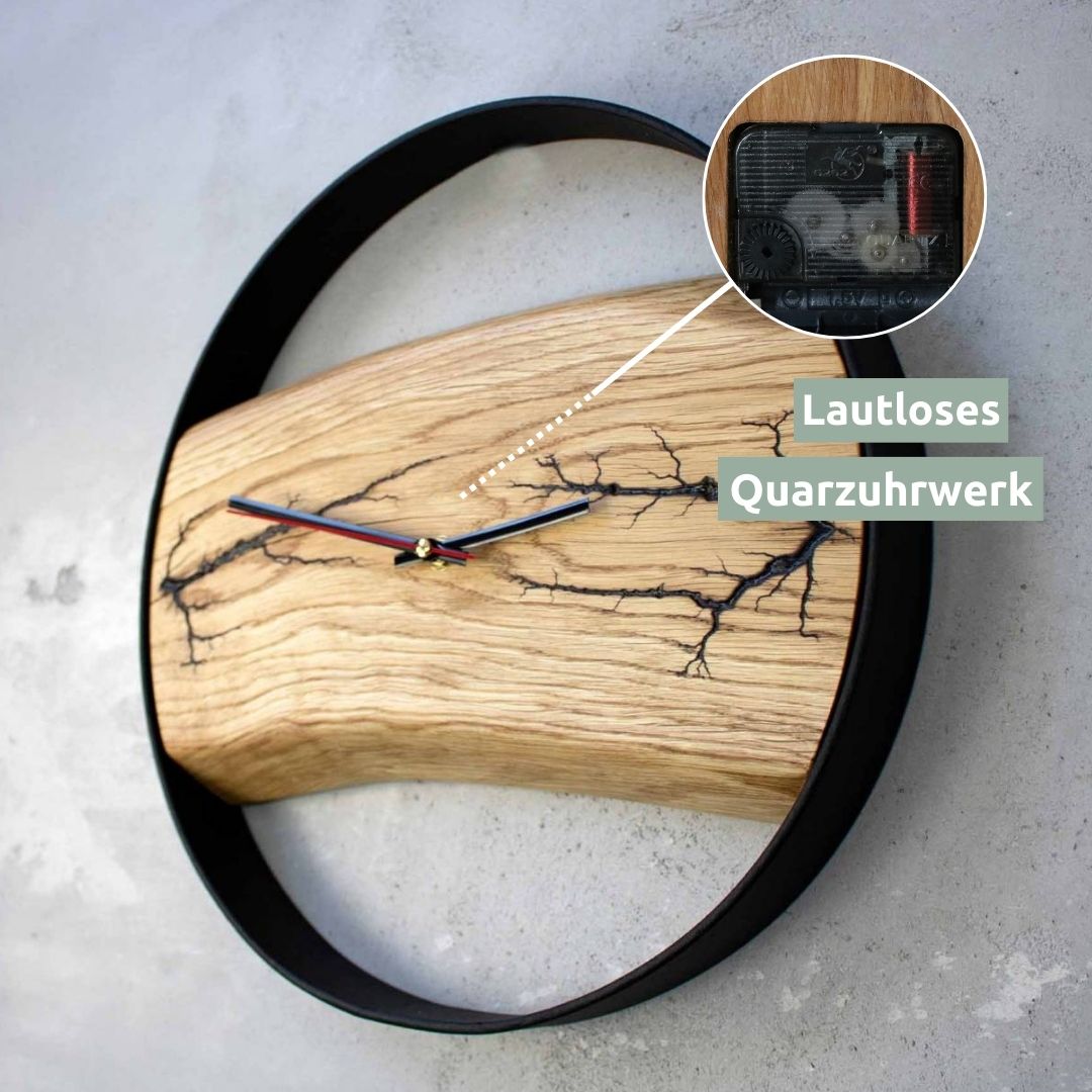 holz4home® Holz-Wanduhr „Blitzschlag“ gerahmt mit polierter Oberfläche