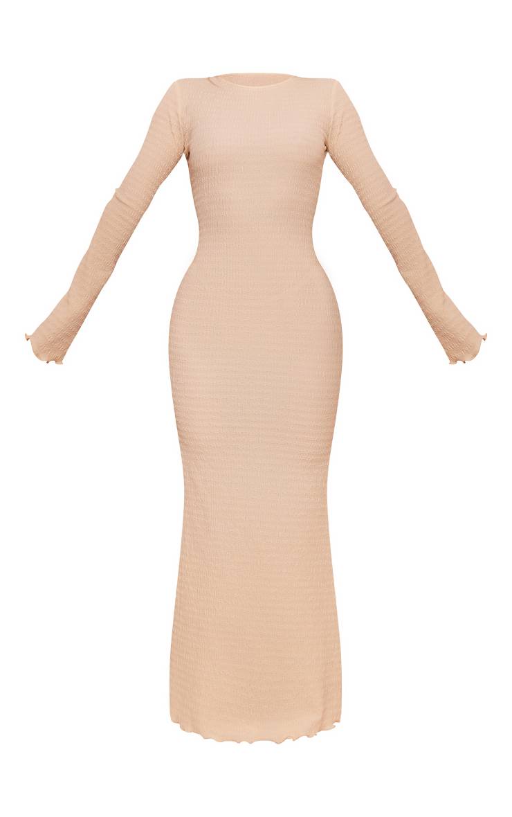 Robe Longue Maxi À Manches Longues En Tissu Gaufré Avec Ourlet Ondulé