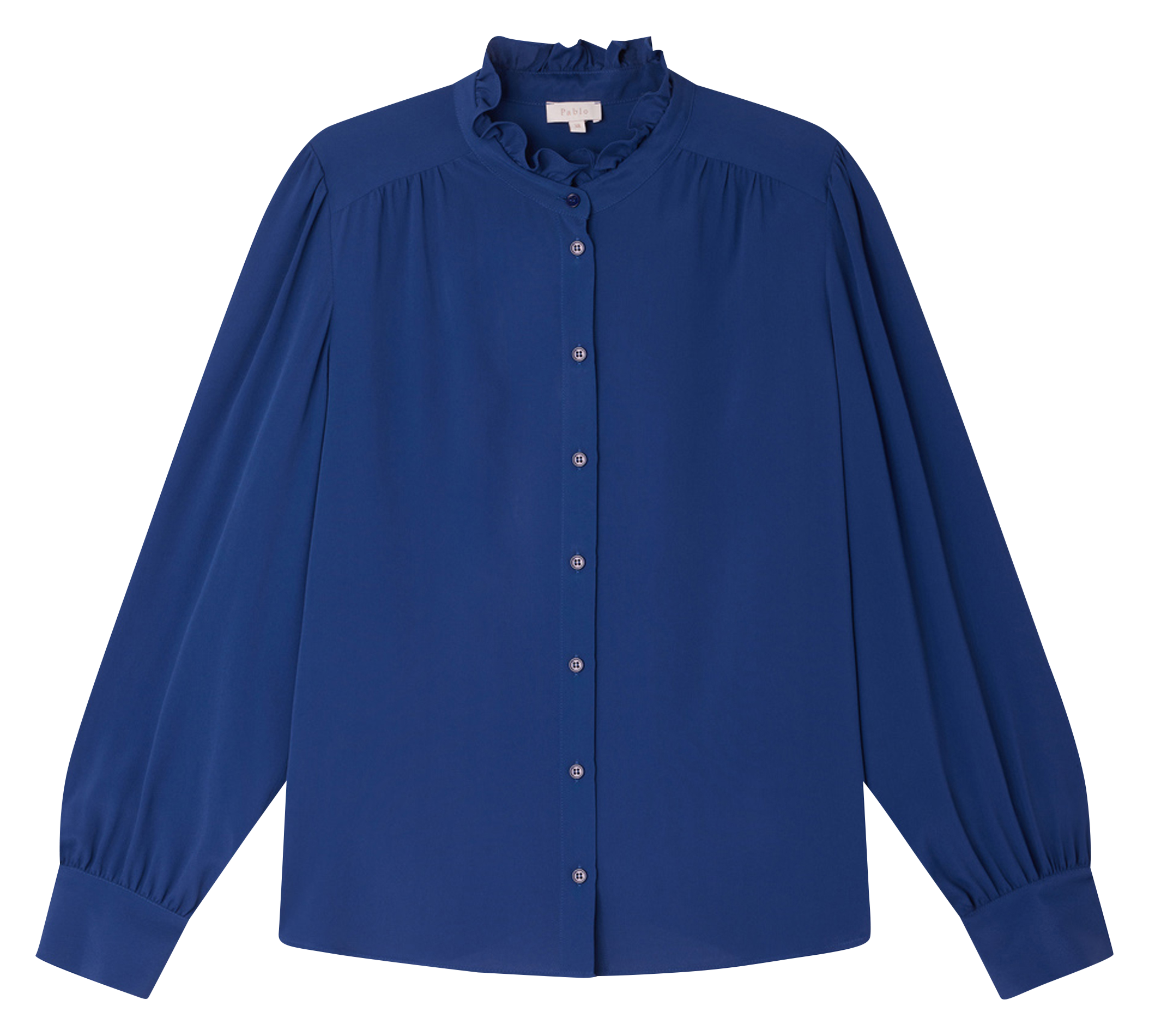 BRUNHILDE - Chemise fluide droite col montant | Bleu