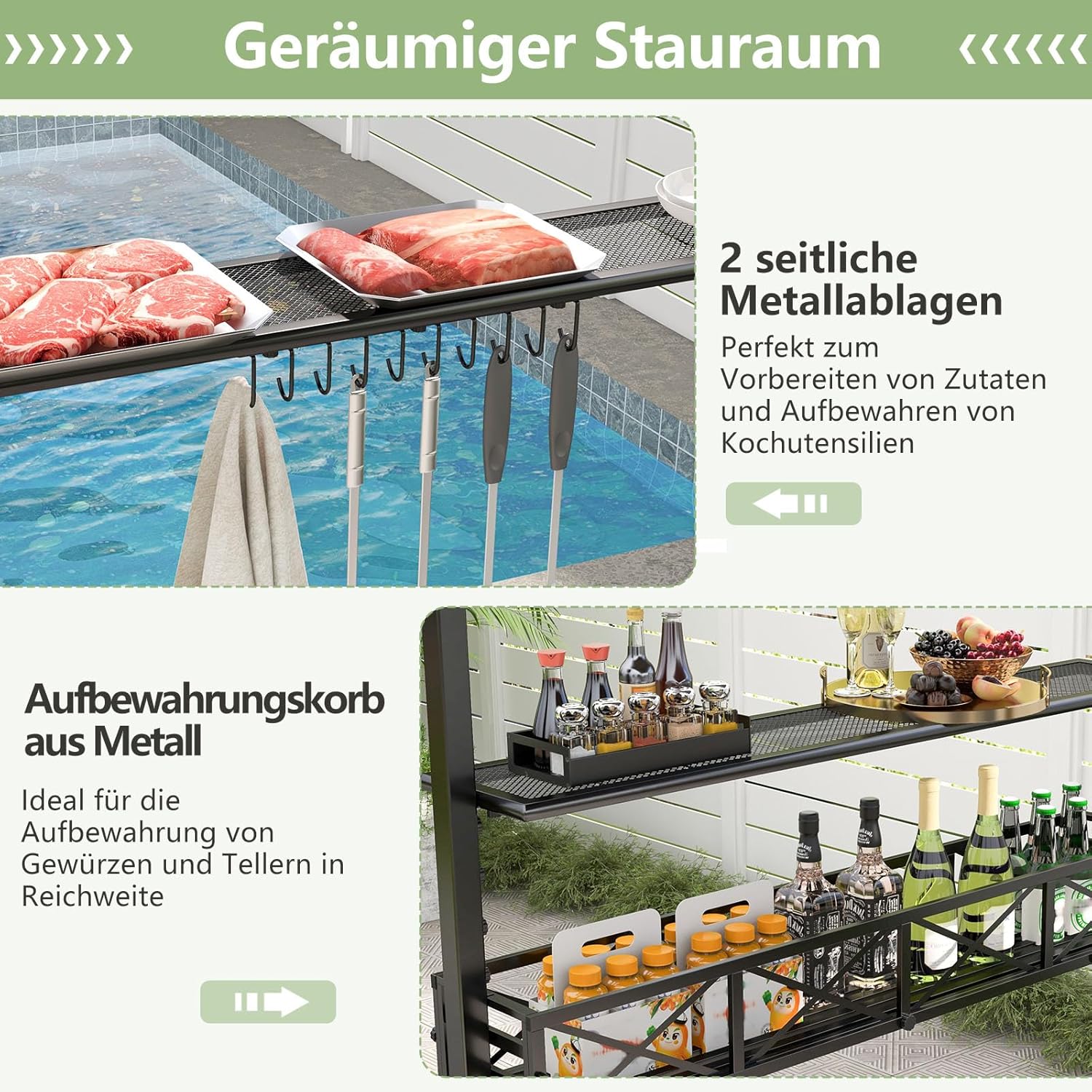 COSTWAY Grillpavillon mit Doppeldach, Seitenregalen, Metallkorb, Haken und Flaschenöffner, Grillüberdachungen wetterfest, Grillunterstand für Garten, Außenbereich, 242 x 153 x 250 cm (Braun)