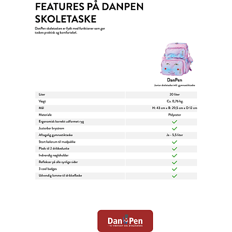 Danpen skoletaske - Enhjørning