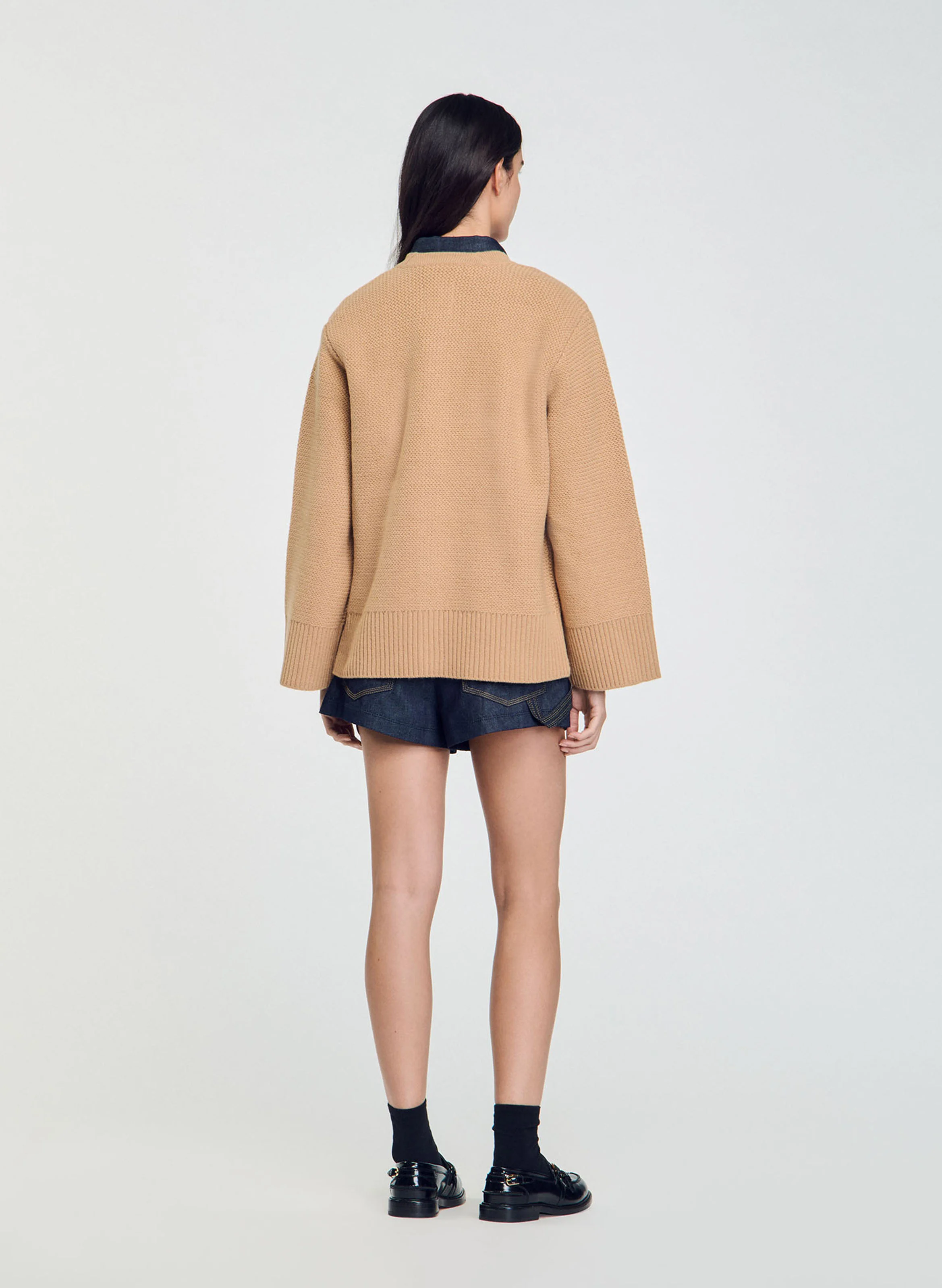 Cardigan ample col V en laine | Marron