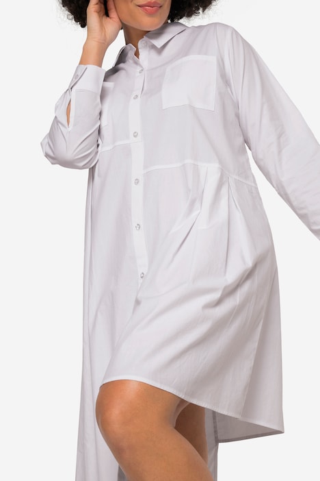 Longbluse, Hemdkragen, Langarm, asymmetrischer Saum