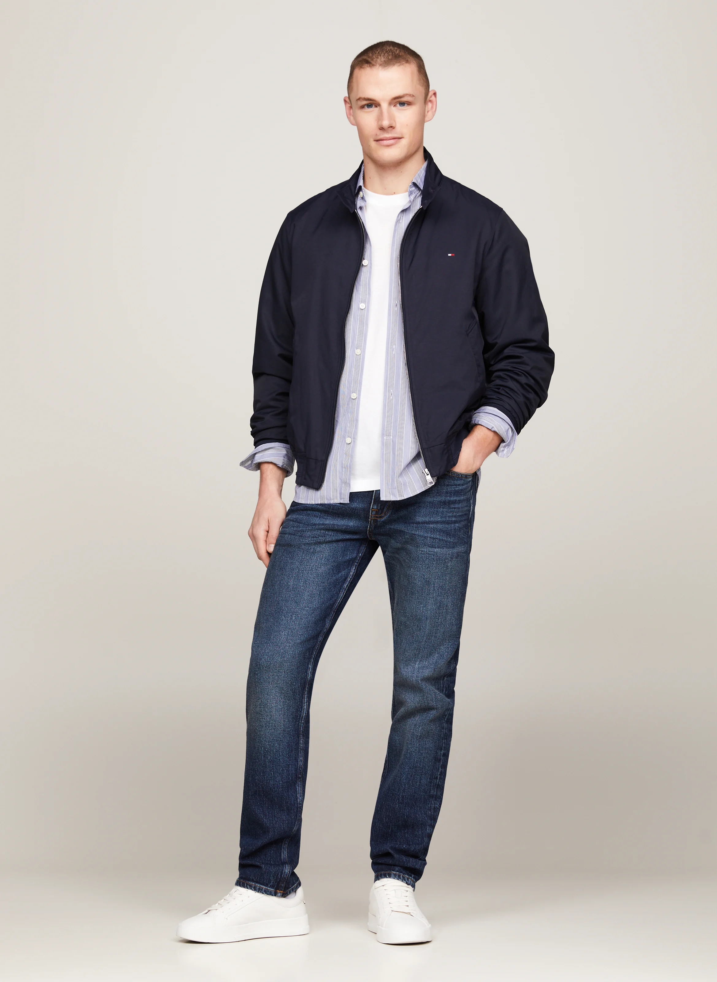 Veste col montant en coton mélangé | Bleu