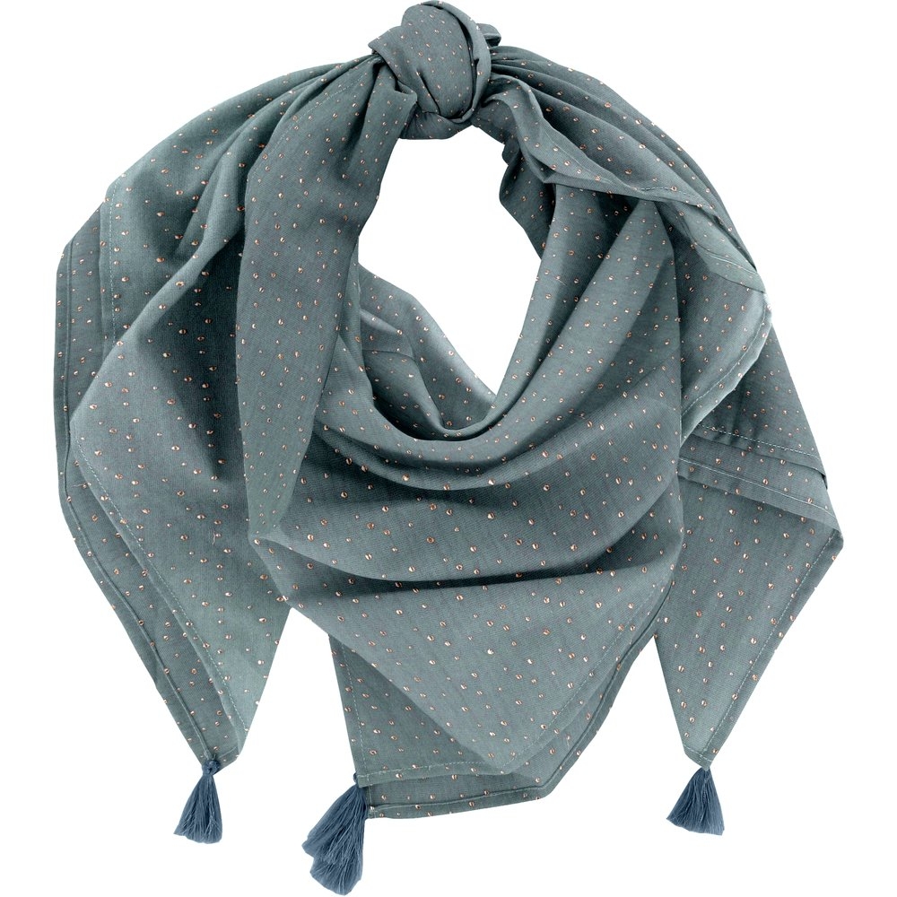 Foulard Pompon Gaze Pois Or Bleu Gris