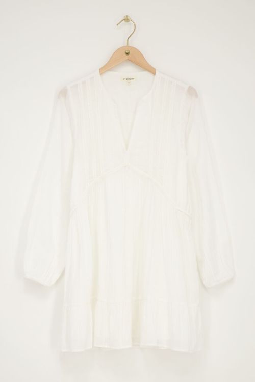 Witte jurk met V-hals en tapes