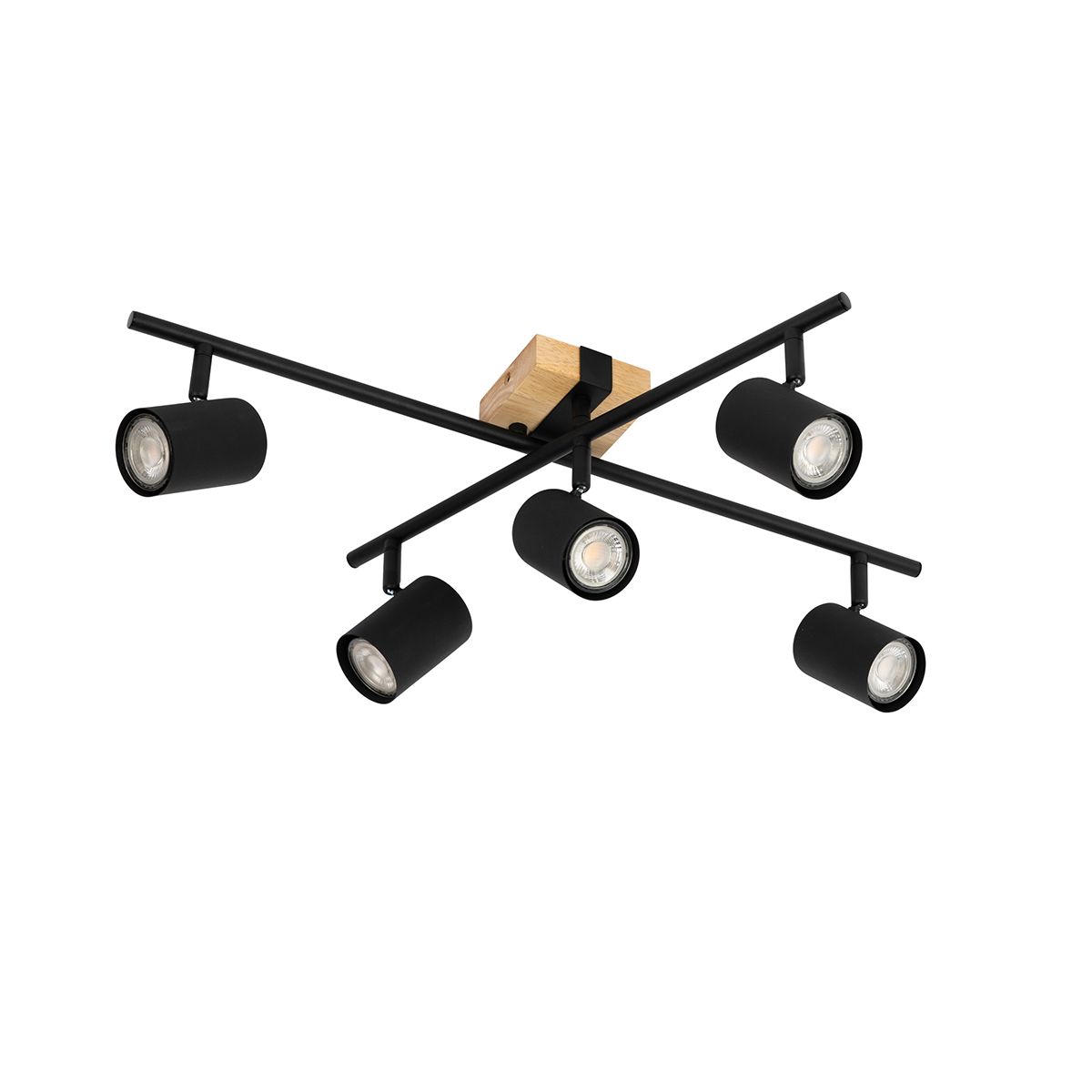 Plafondlamp zwart met hout 5-lichts verstelbaar rechthoekig - Jeana